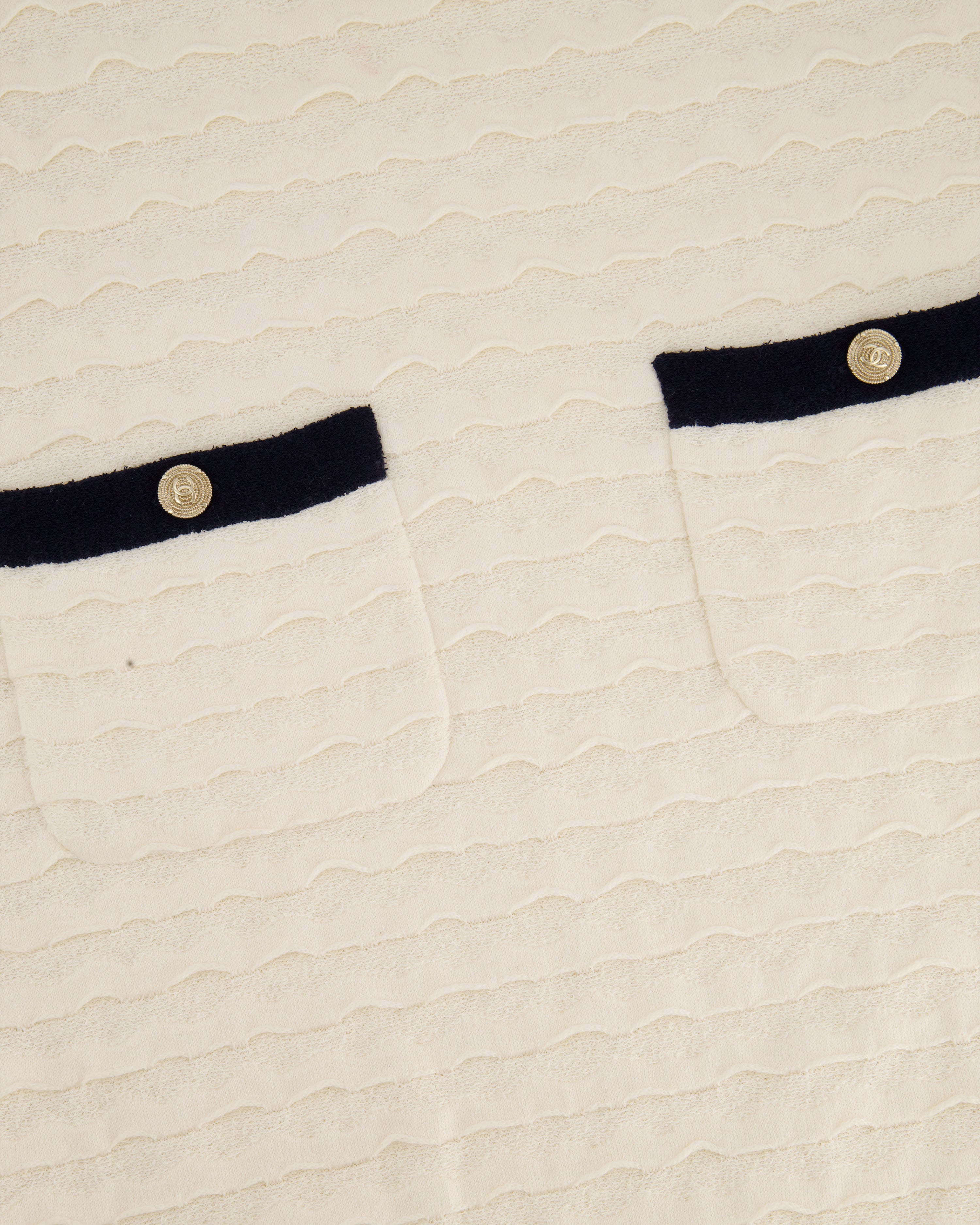 Chanel Cream Sleeveless Midi Dress with Navy Hem and Pocket Detail Size FR 34 (UK 6)