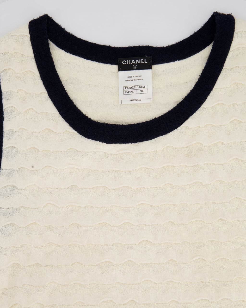 Chanel Cream Sleeveless Midi Dress with Navy Hem and Pocket Detail Size FR 34 (UK 6)