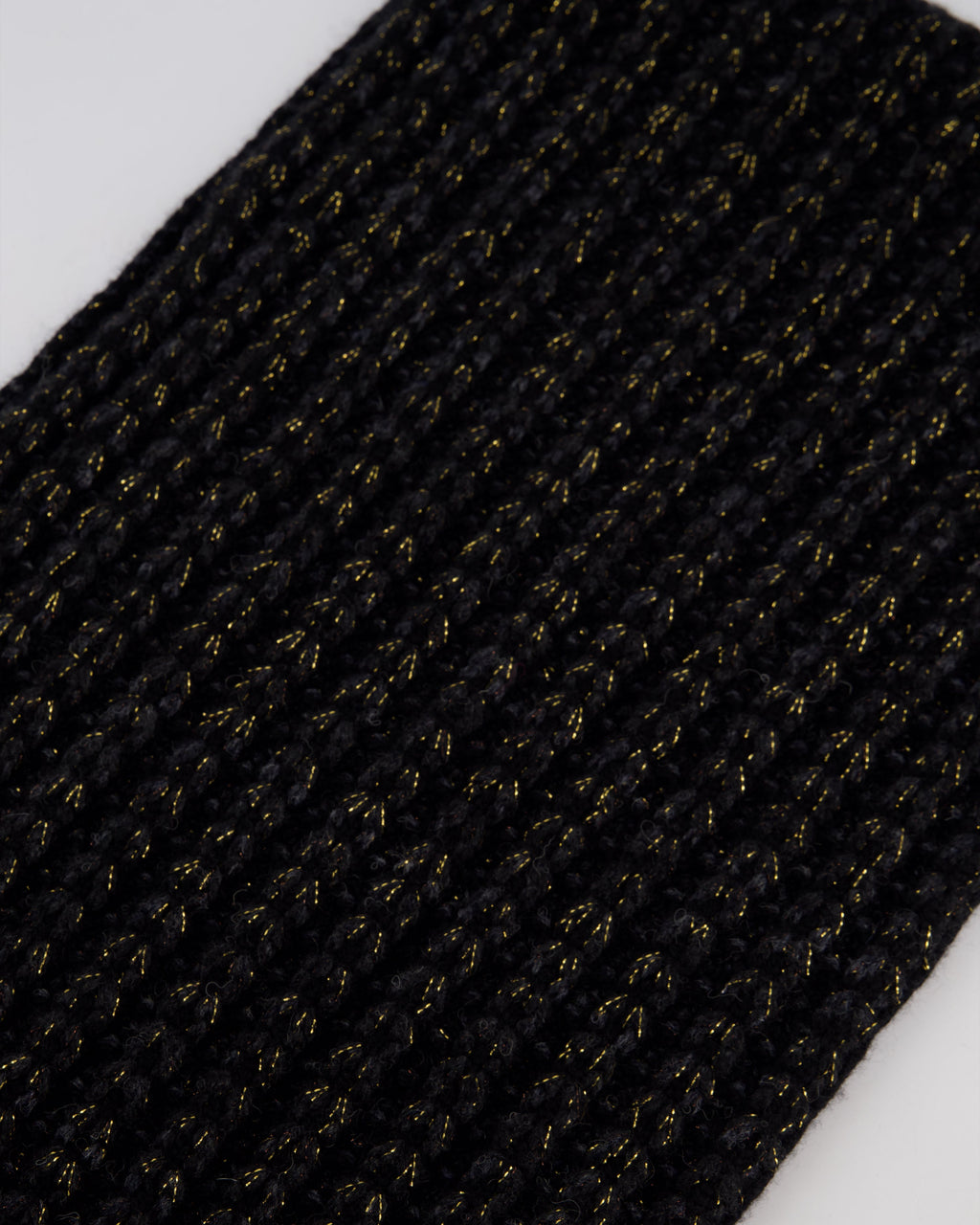 Chanel Black Grey and Gold Metallic Knitted Cashmere Blend Scarf with White CC Logo Button One Size