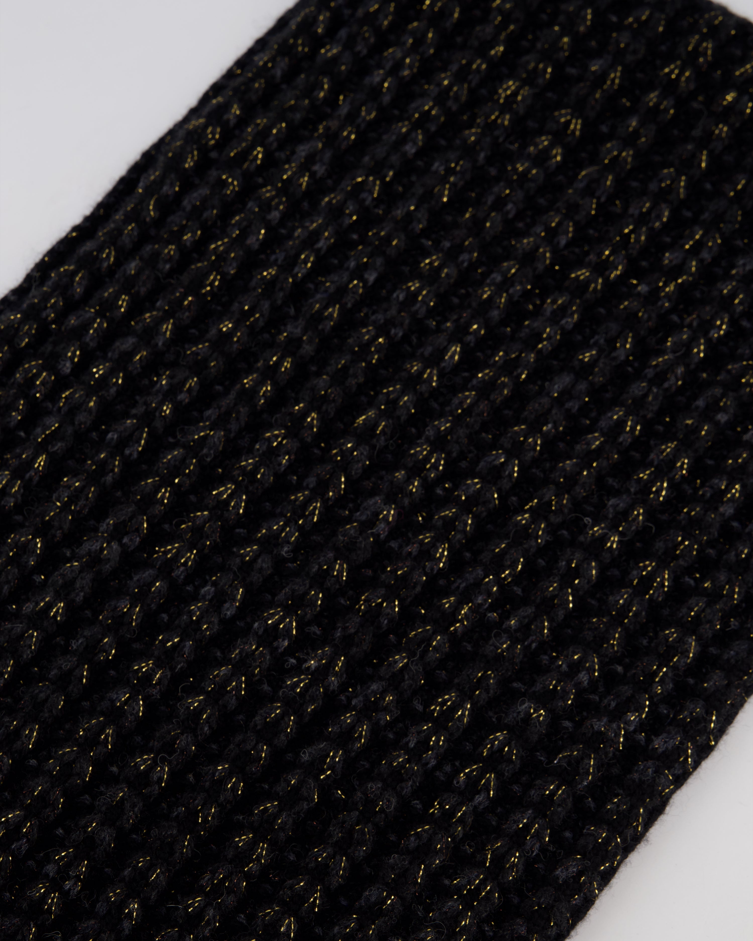 Chanel Black Grey and Gold Metallic Knitted Cashmere Blend Scarf with White CC Logo Button One Size