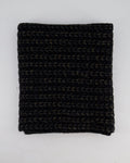 Chanel Black Grey and Gold Metallic Knitted Cashmere Blend Scarf with White CC Logo Button One Size