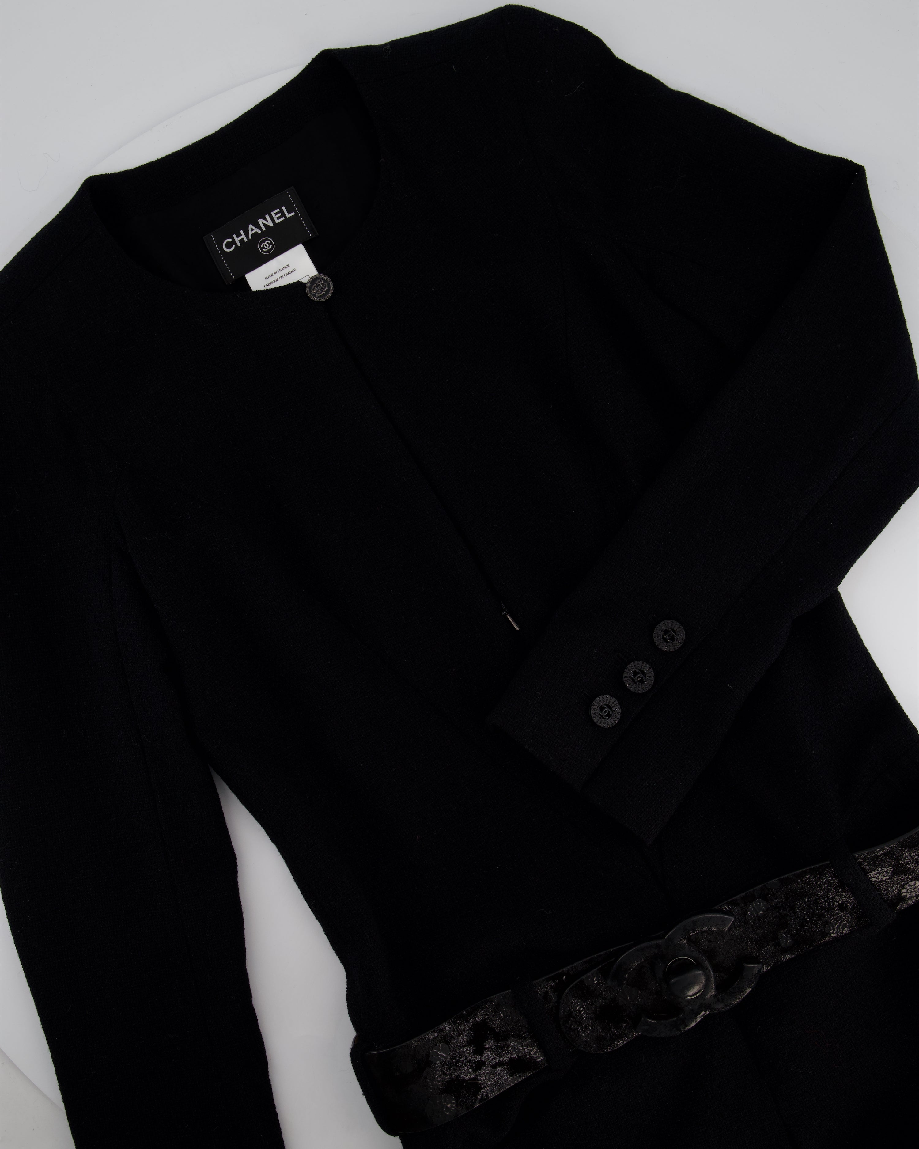 Chanel 09A Black Wool Short Dress with Crystal CC Buttons & CC Belt Details Size FR 34 (UK 6) RRP £3120