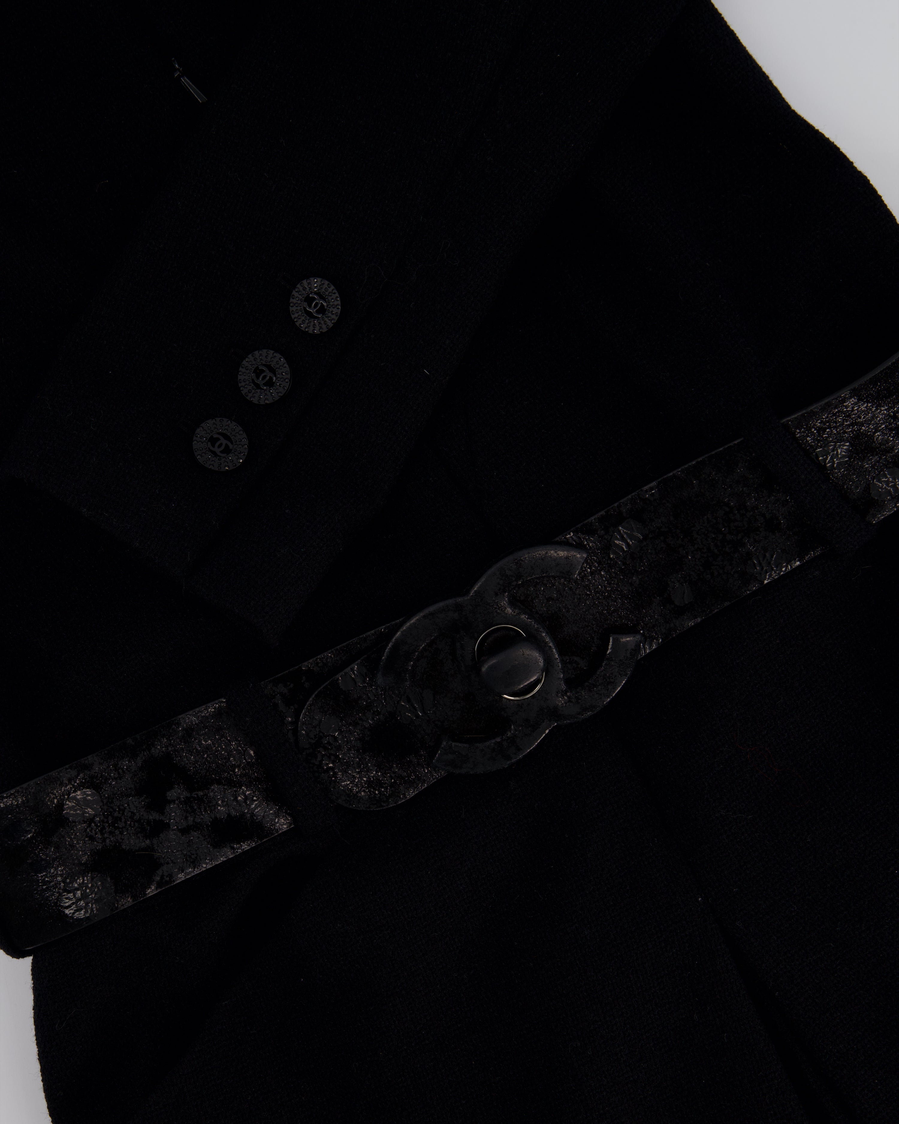 Chanel 09A Black Wool Short Dress with Crystal CC Buttons & CC Belt Details Size FR 34 (UK 6) RRP £3120