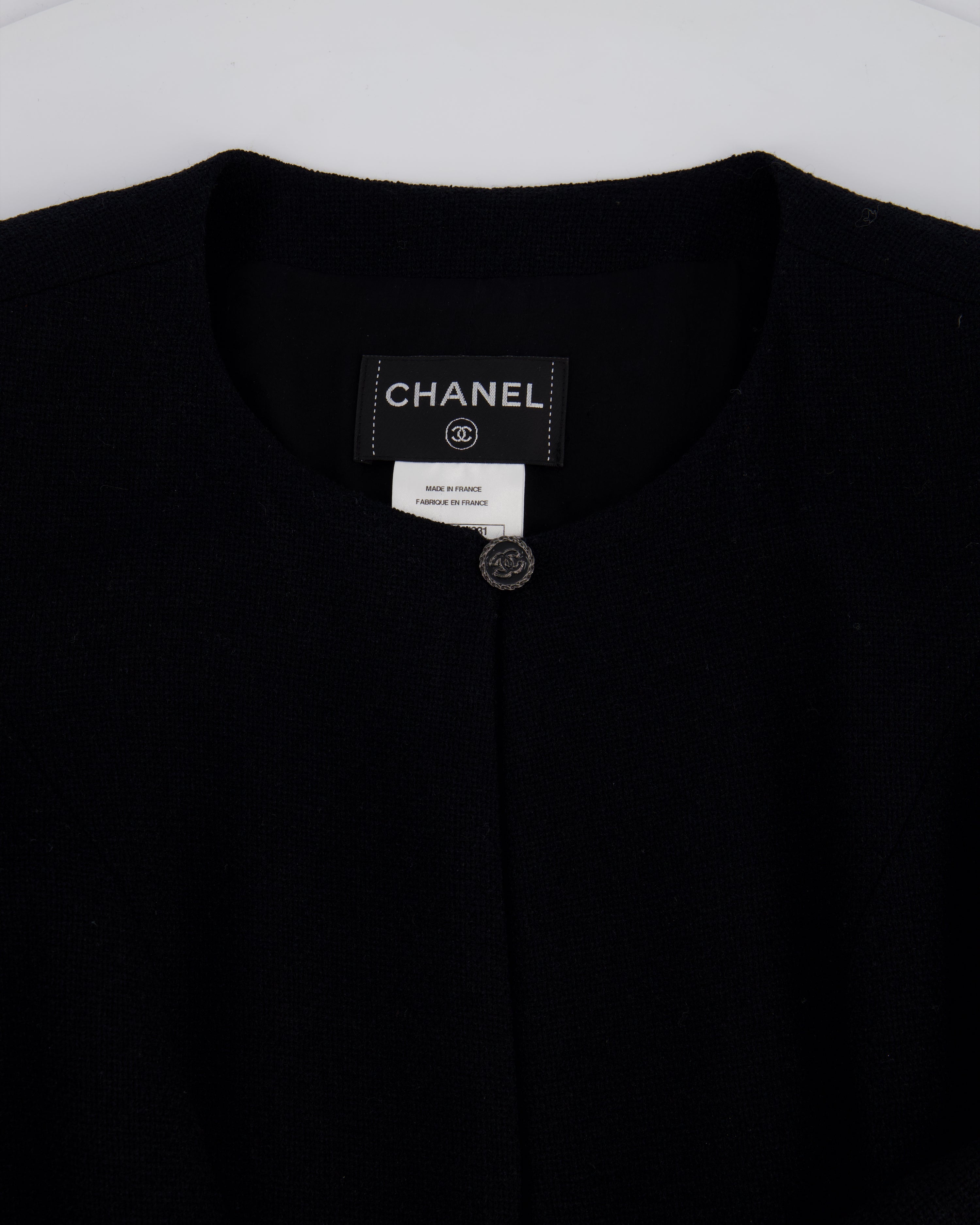 Chanel 09A Black Wool Short Dress with Crystal CC Buttons & CC Belt Details Size FR 34 (UK 6) RRP £3120