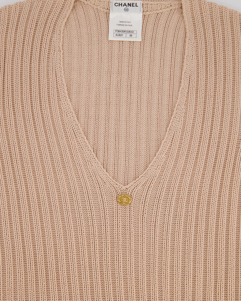 Chanel Baby Pink Knitted Sleeveless Vest with Gold CC Button Detail FR 38 (UK 10)