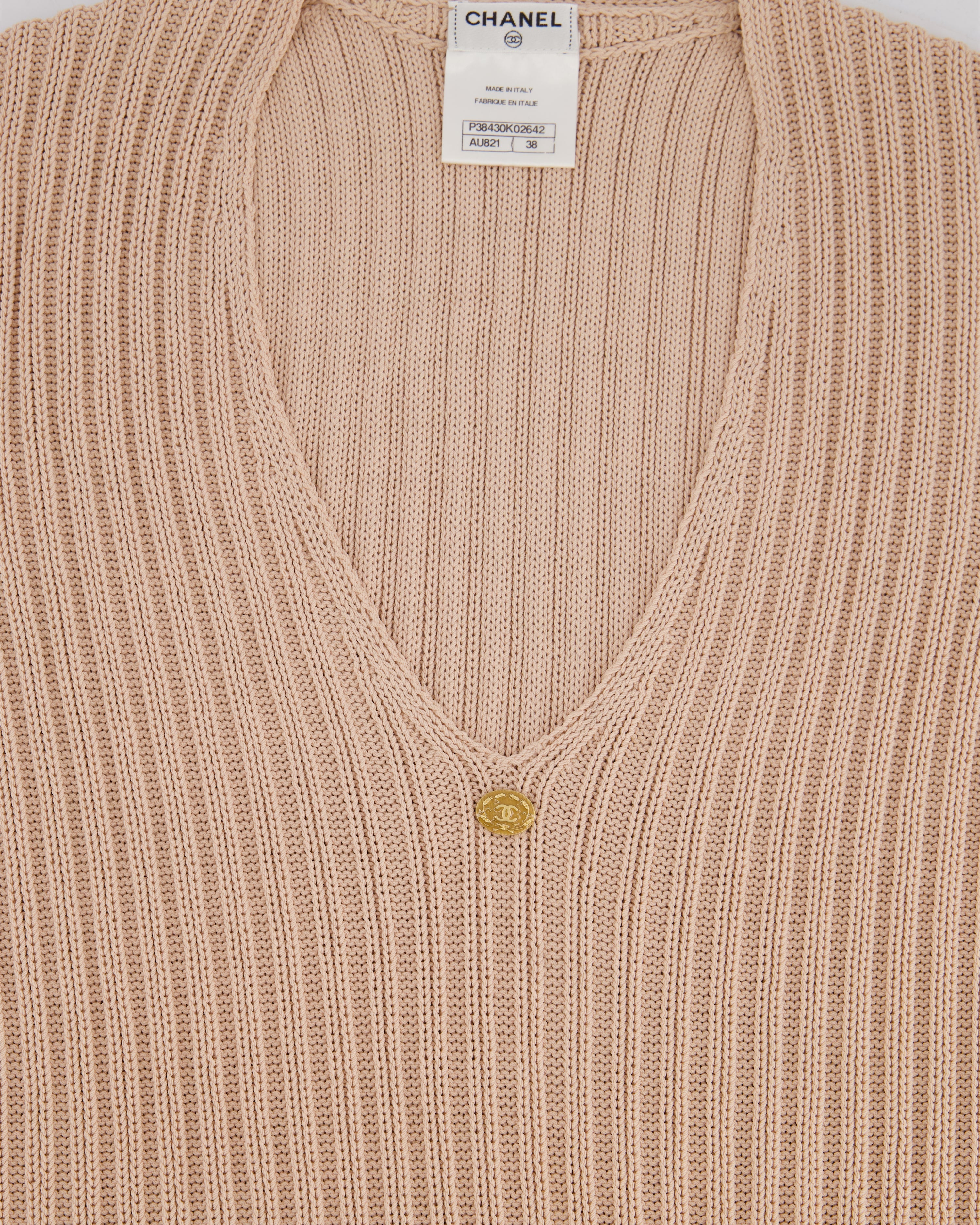 Chanel Baby Pink Knitted Sleeveless Vest with Gold CC Button Detail FR 38 (UK 10)