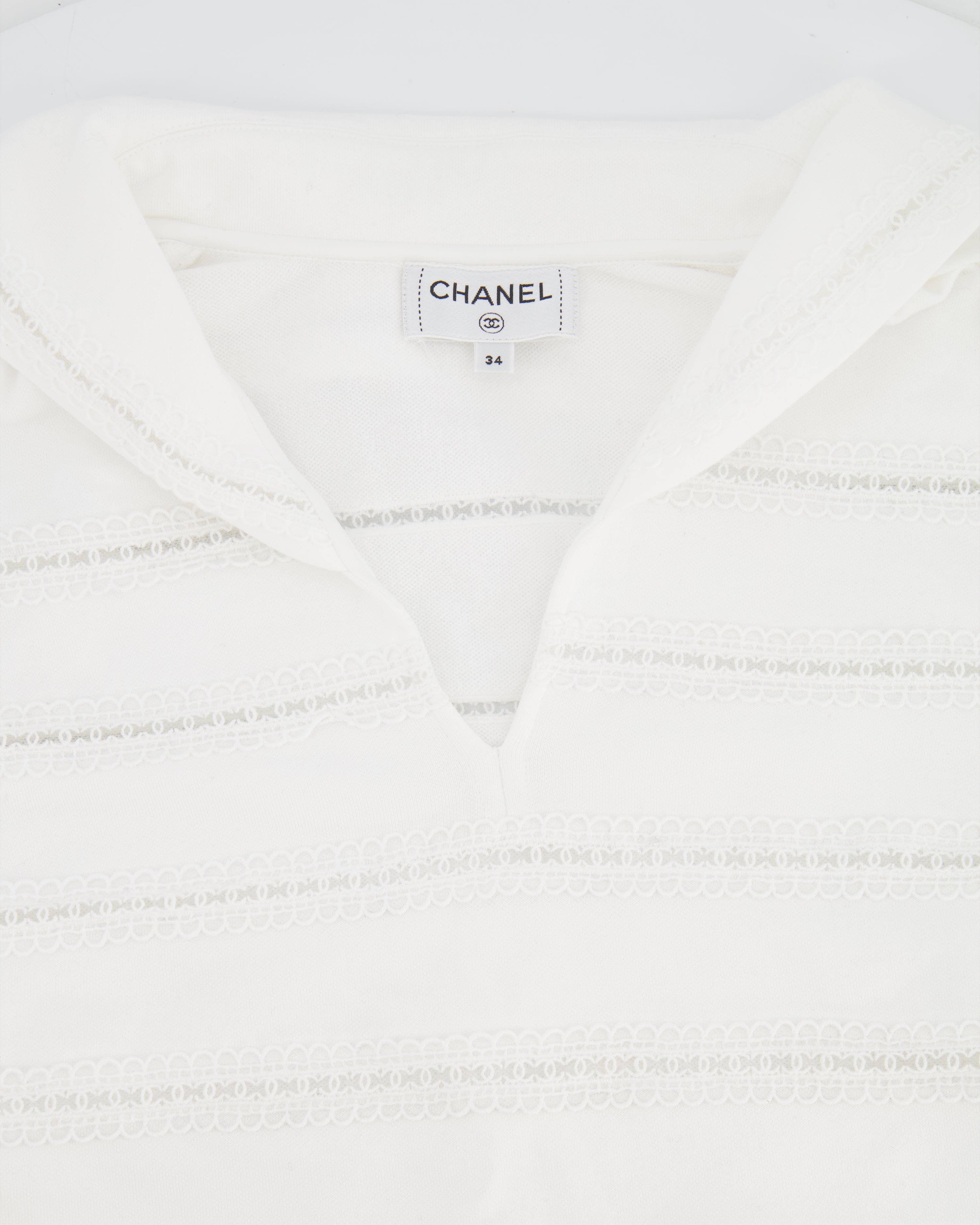 Chanel White Blouse with CC Logo Embroideries Size FR 34 (UK 6)