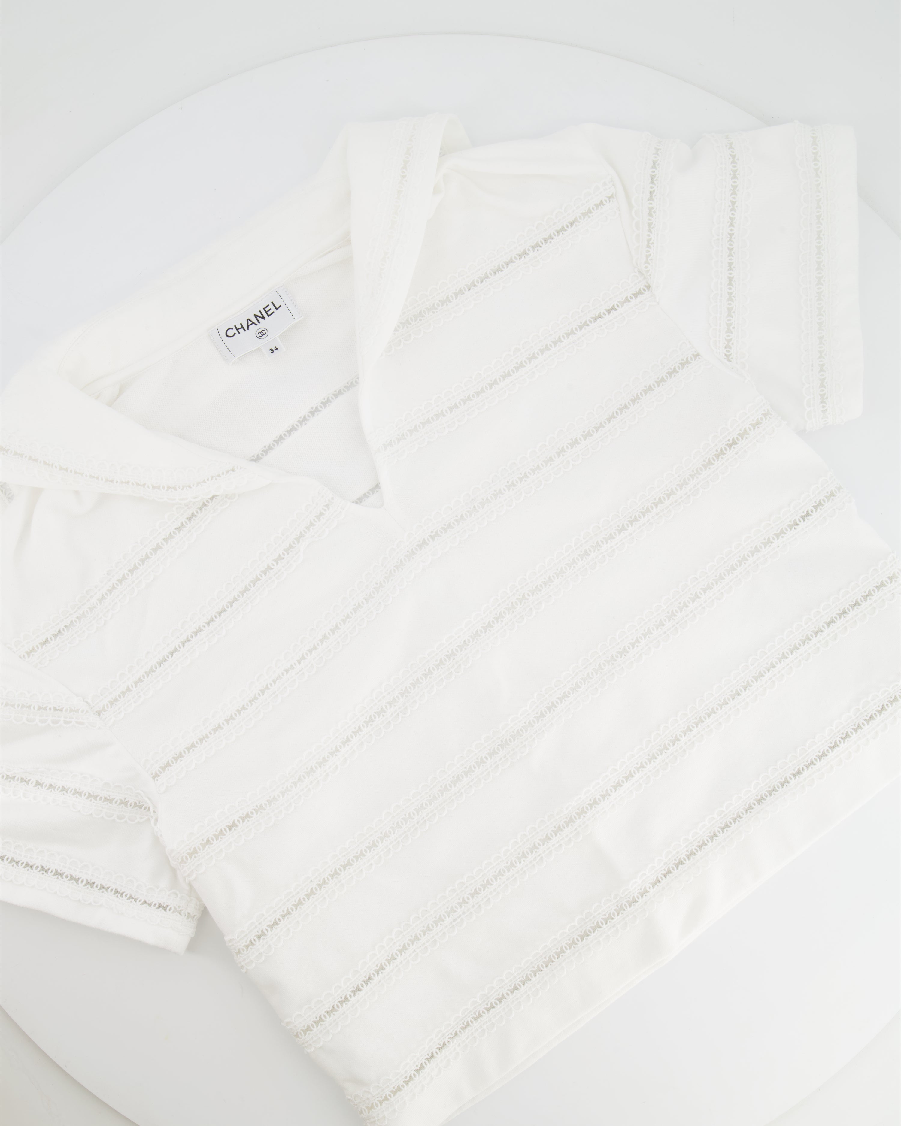 Chanel White Blouse with CC Logo Embroideries Size FR 34 (UK 6)