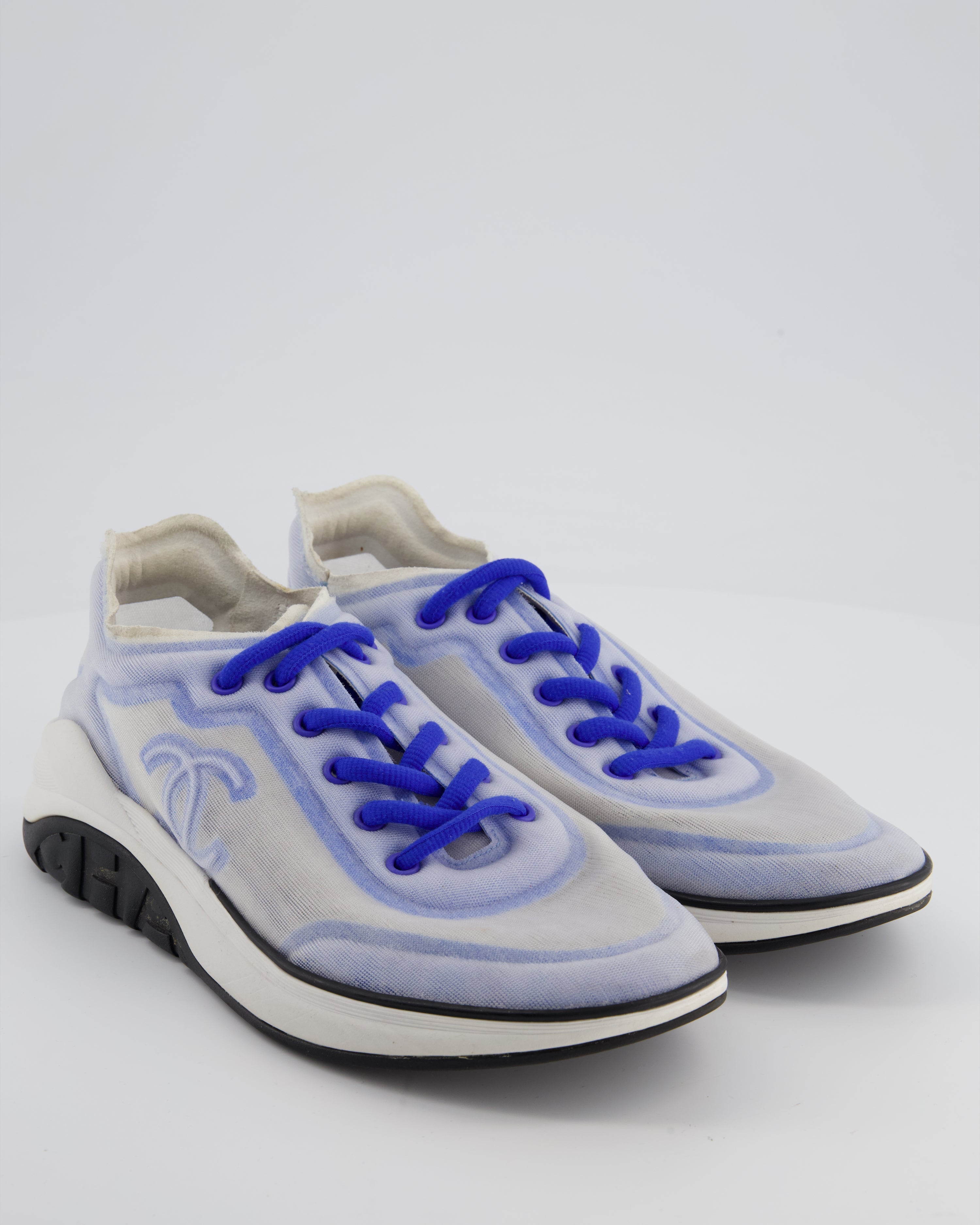 Chanel Blue and White Mesh CC Trainers Size EU 39.5