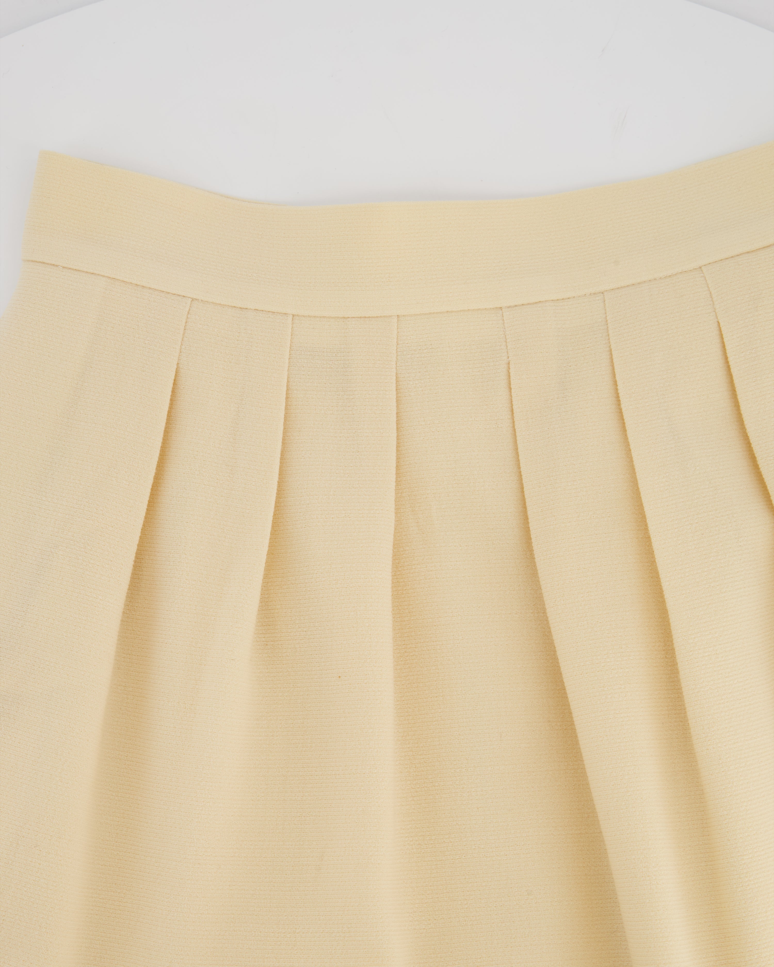 Chanel Vintage Cream Double Breasted Wool Blazer Jacket and Skirt Set with Gold CC Logo Button Detail FR 36 (UK 8)