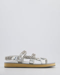 Chanel Silver Laminated Goatskin Dad Sandal with Chain Detail Size EU 37