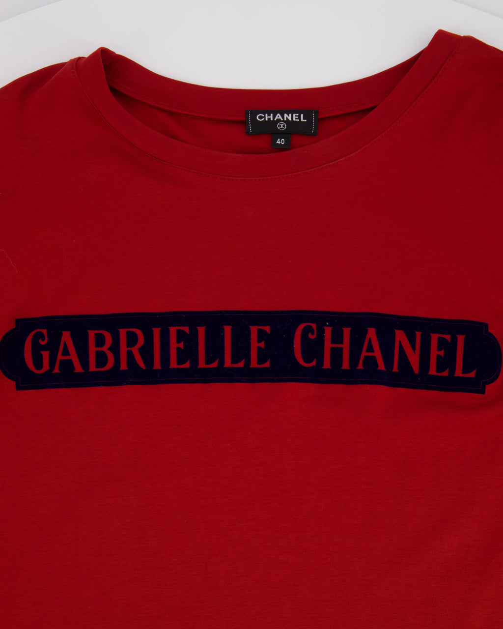 Chanel Red "Gabrielle Chanel" Logo T-Shirt Size FR 40 (UK 12)