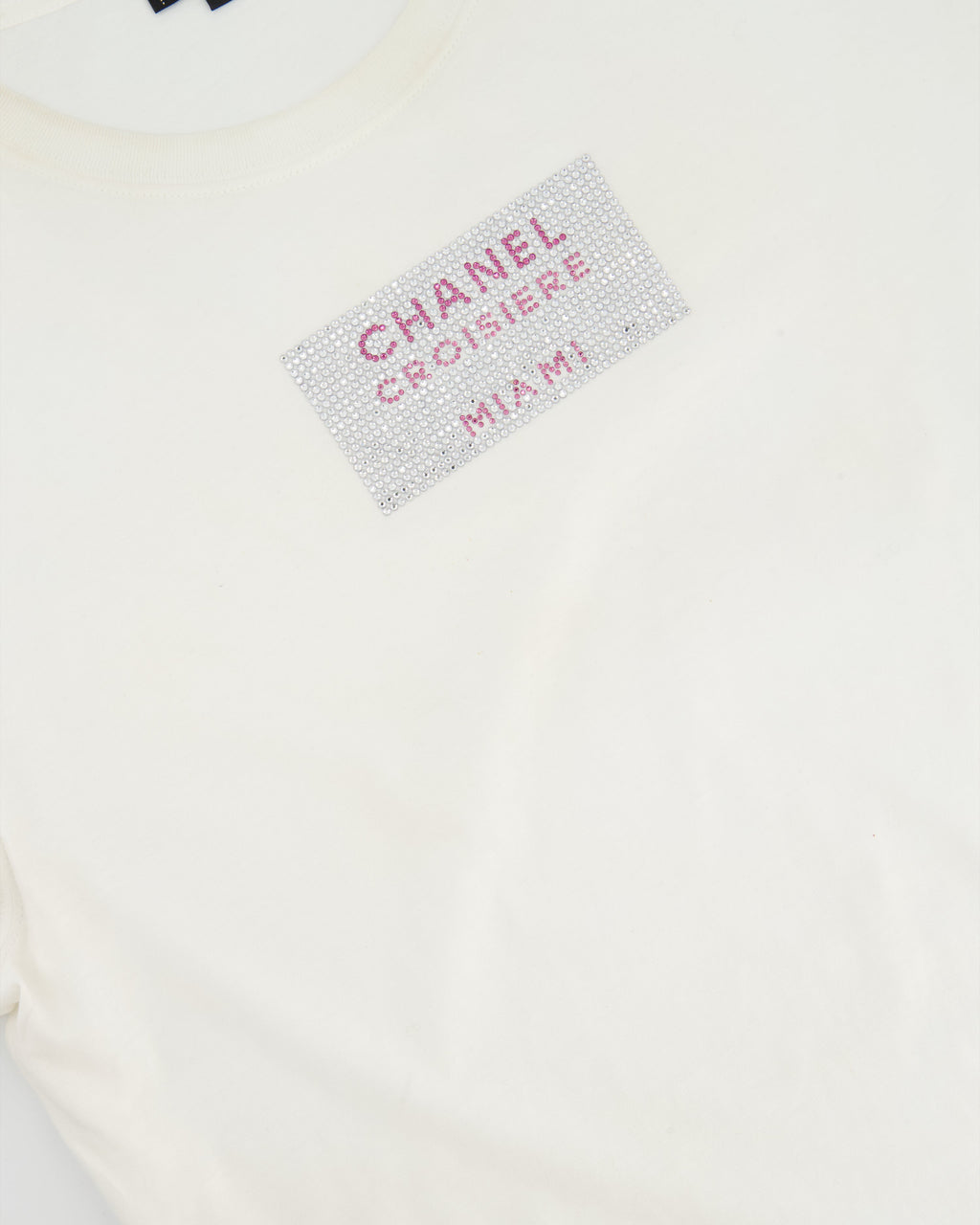 Chanel White T-shirt Rhinestones Detail “Croisiere Miami” Size M (UK 10)