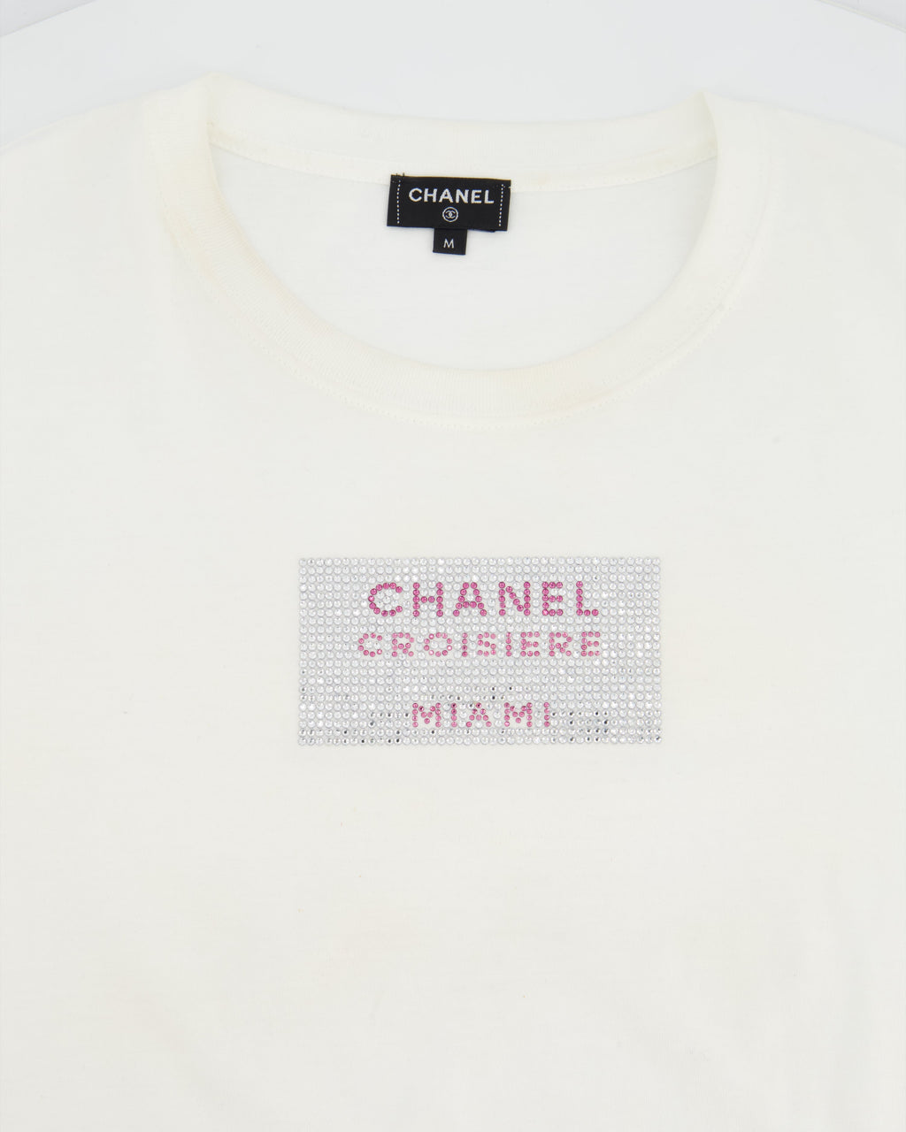 Chanel White T-shirt Rhinestones Detail “Croisiere Miami” Size M (UK 10)