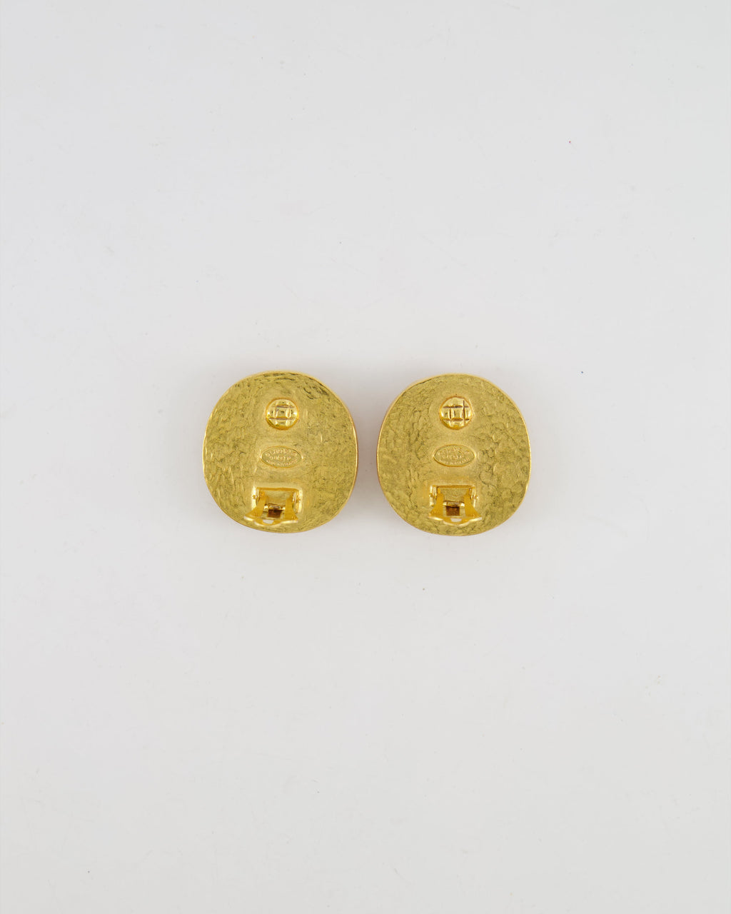 Chanel Vintage 98P Orange Rounded Clip On Earrings with Gold Rim and CC Logo Detail