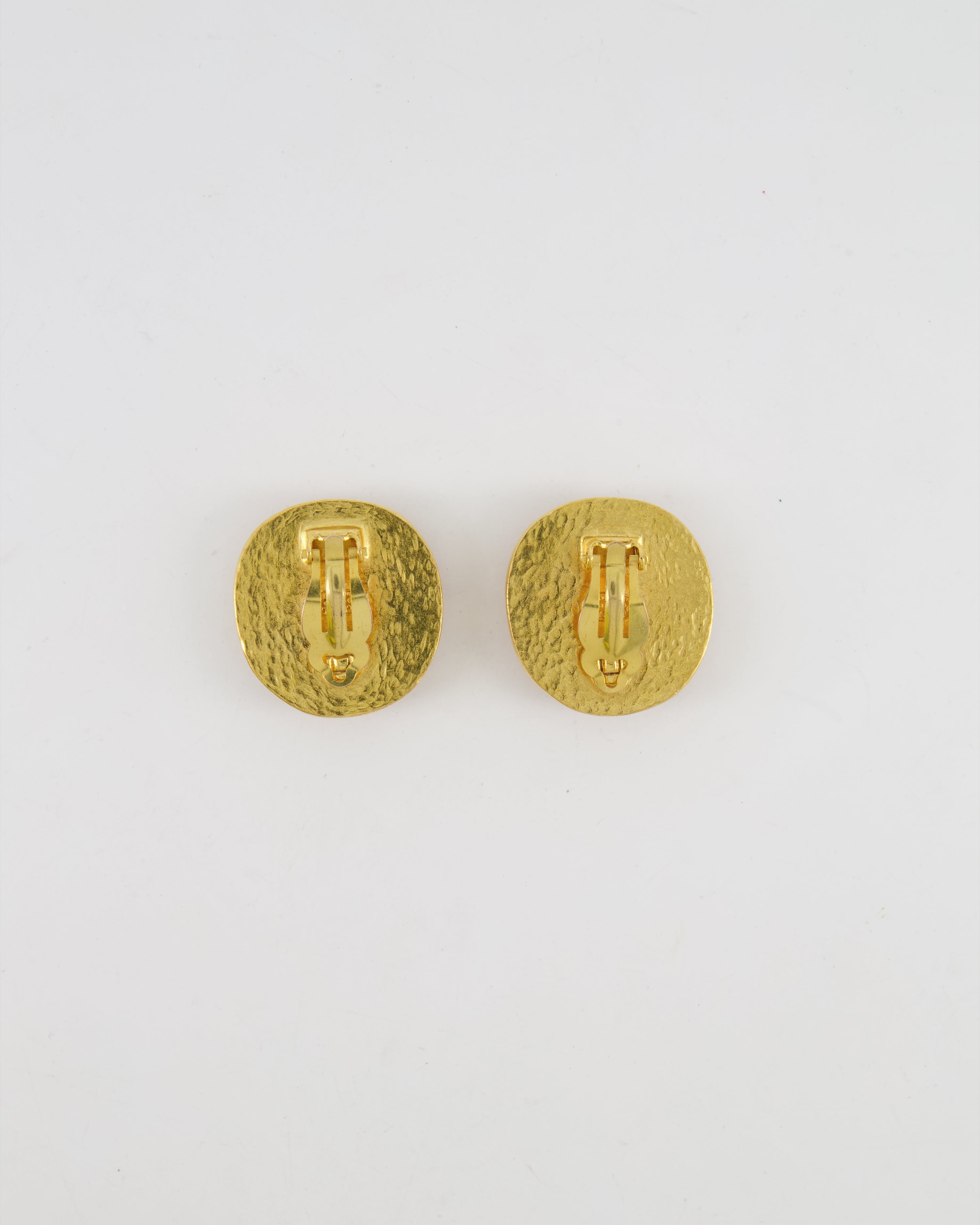 Chanel Vintage 98P Orange Rounded Clip On Earrings with Gold Rim and CC Logo Detail
