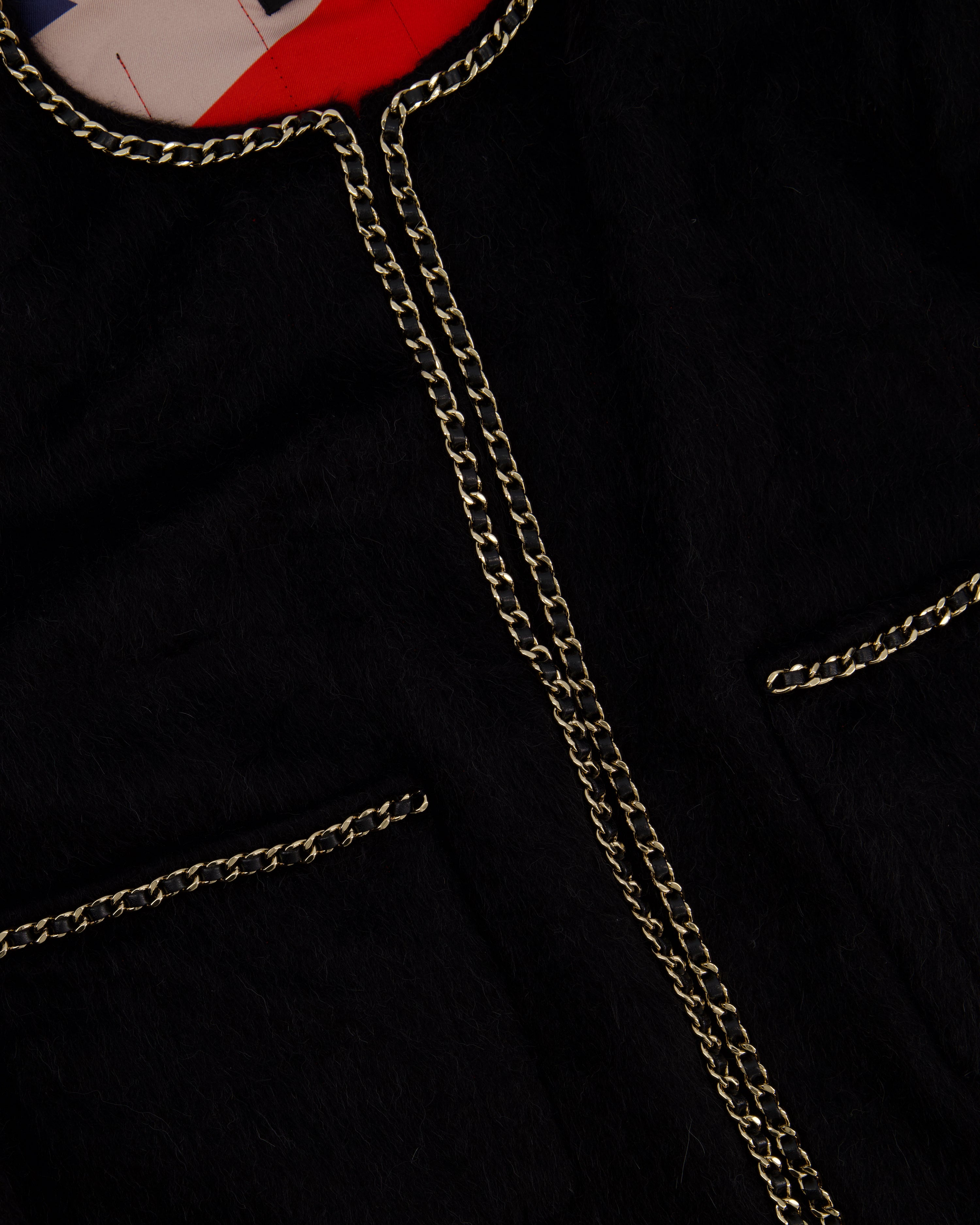 *HOT* Chanel 19A Black Llama & Wool Coat with Gold Chain Trim and CC Buttons Size FR 44 (UK 12) RRP £6,730