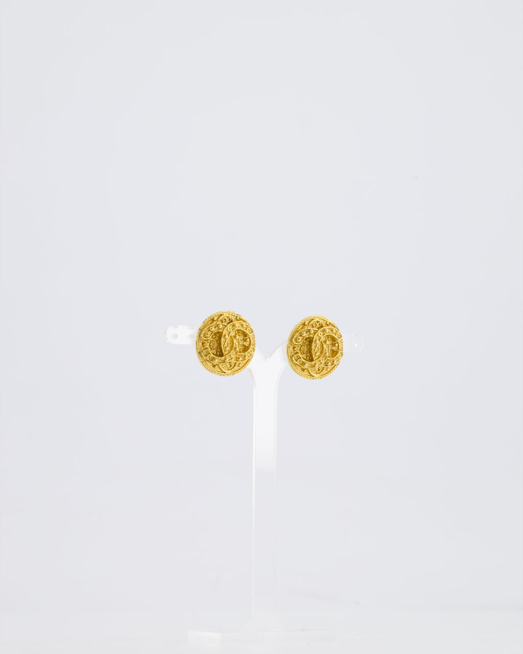 Chanel Coco Mark Vintage CC Textured Clip-On Earrings
