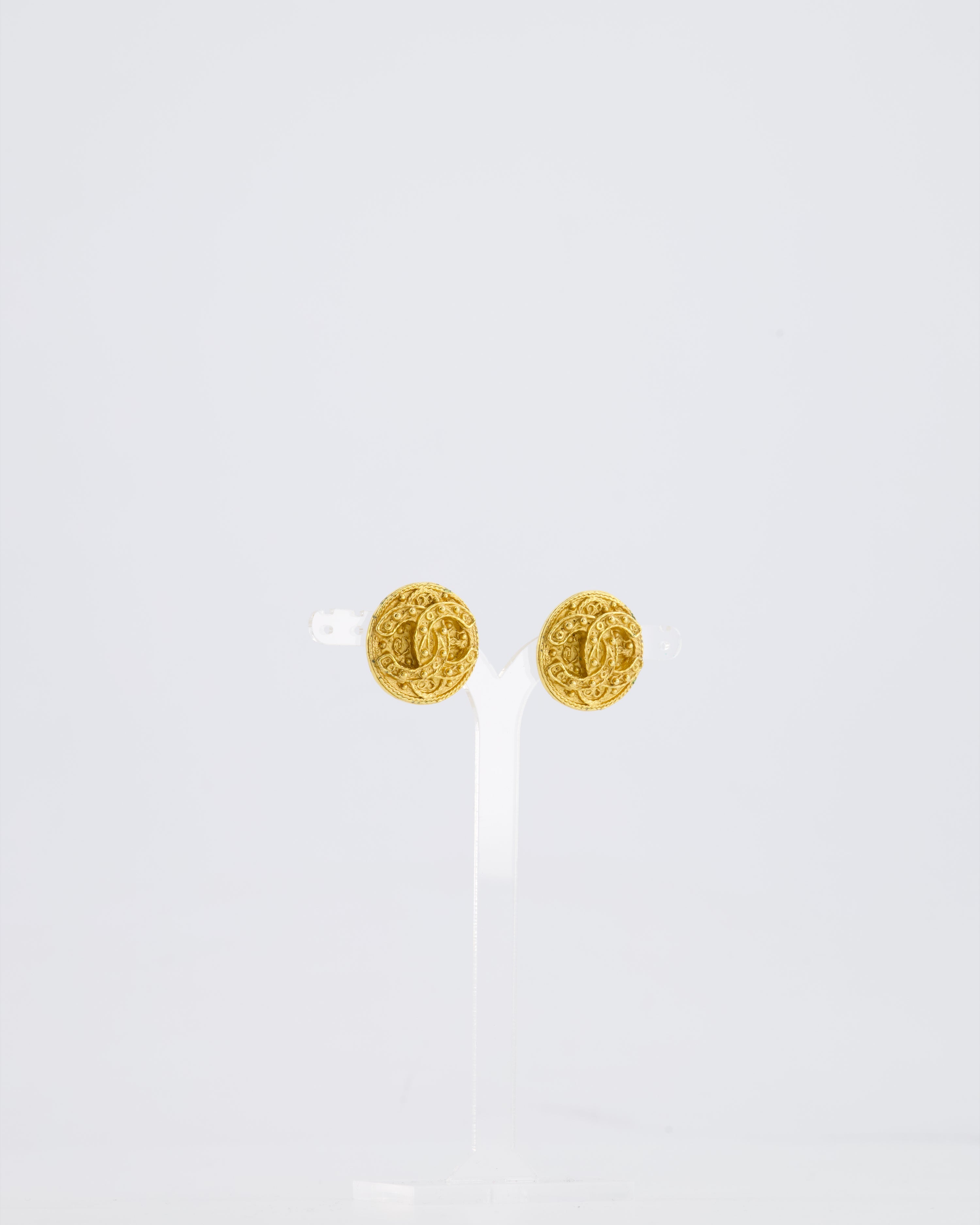 Chanel Coco Mark Vintage CC Textured Clip-On Earrings