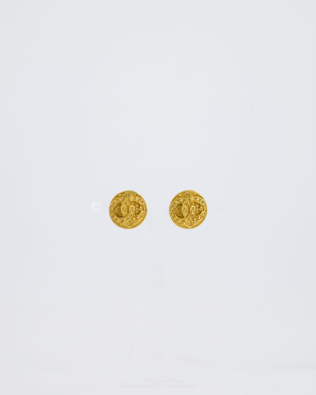 Chanel Coco Mark Vintage CC Textured Clip-On Earrings