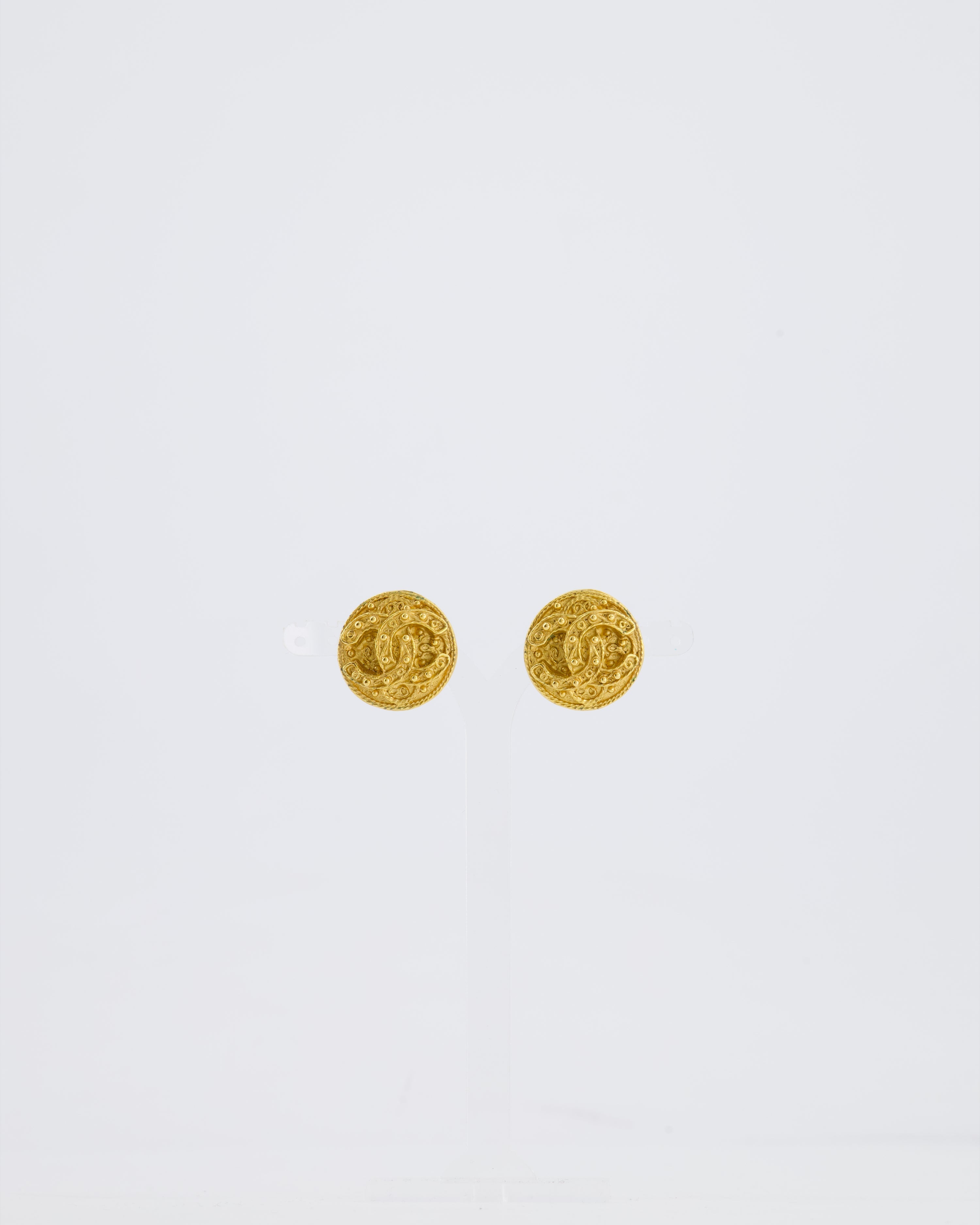 Chanel Coco Mark Vintage CC Textured Clip-On Earrings