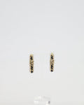 Chanel 2023 Gold, Black Leather and Crystal Embellished CC Logo Hoop Earrings