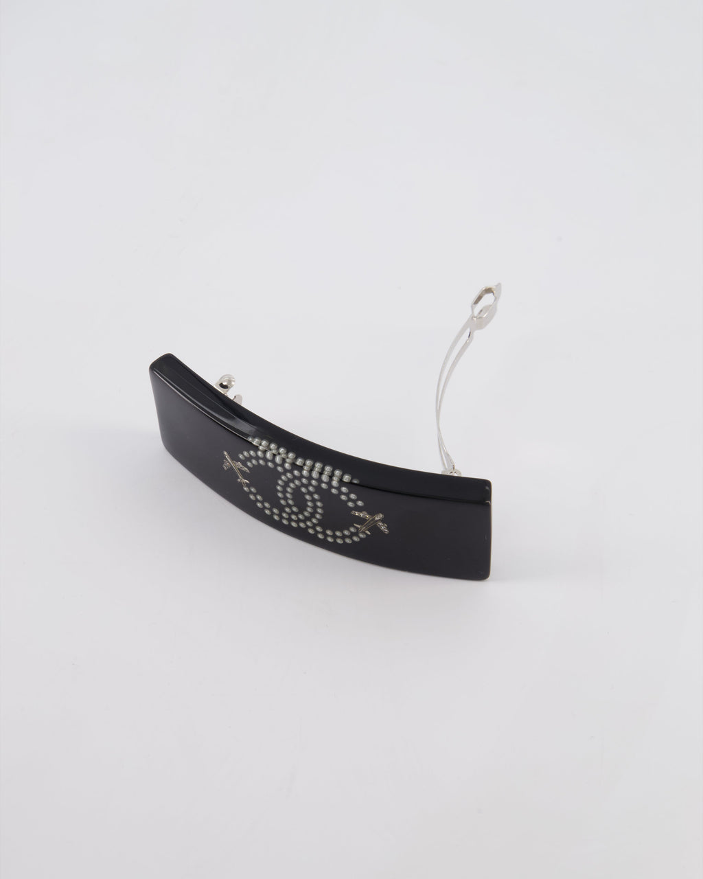 Chanel 16/S Black & White Hair Clip with Logo and Crystals