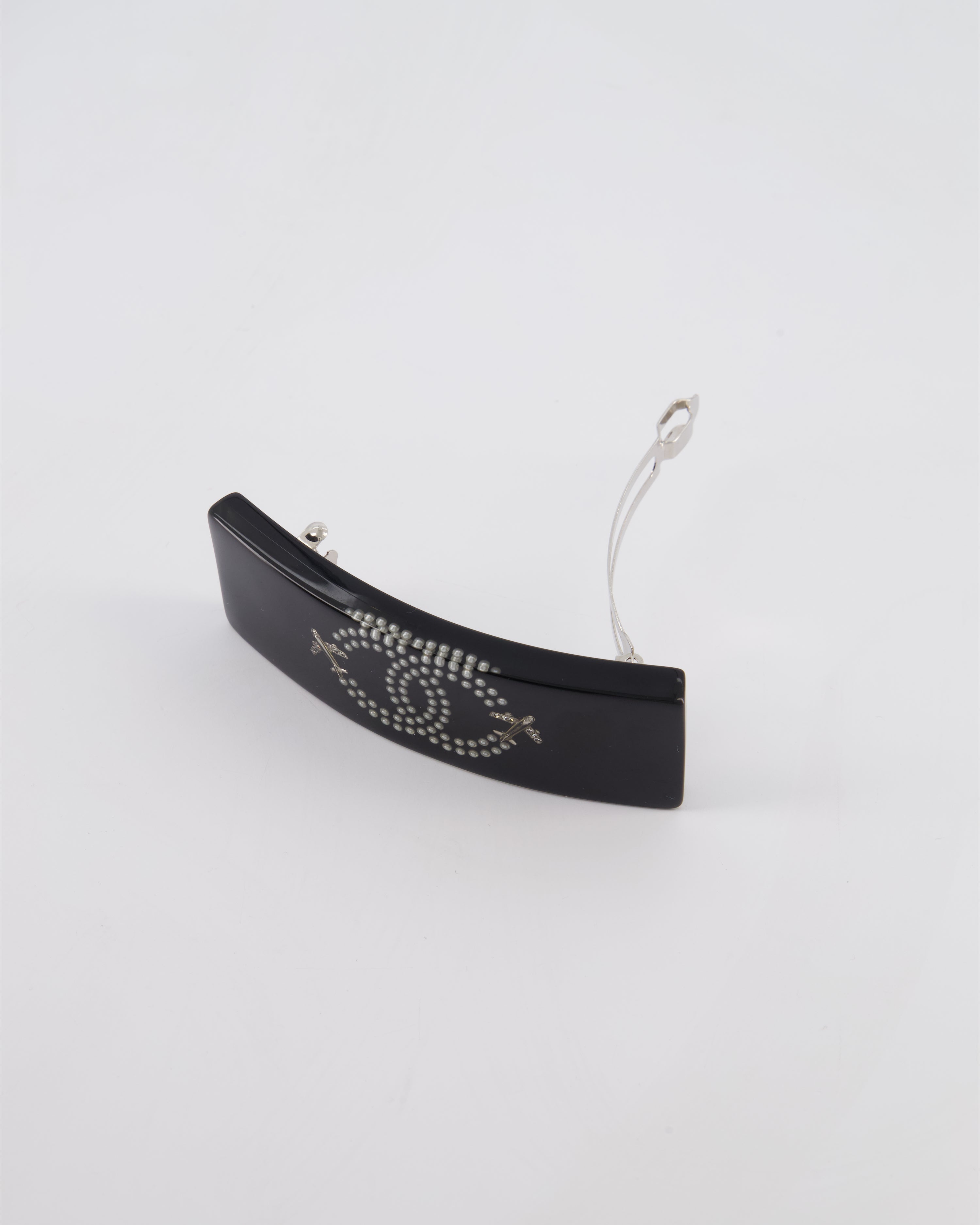 Chanel 16/S Black & White Hair Clip with Logo and Crystals