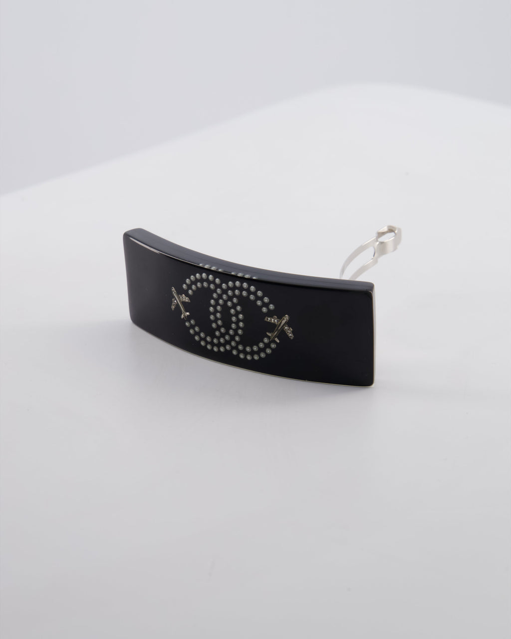 Chanel 16/S Black & White Hair Clip with Logo and Crystals