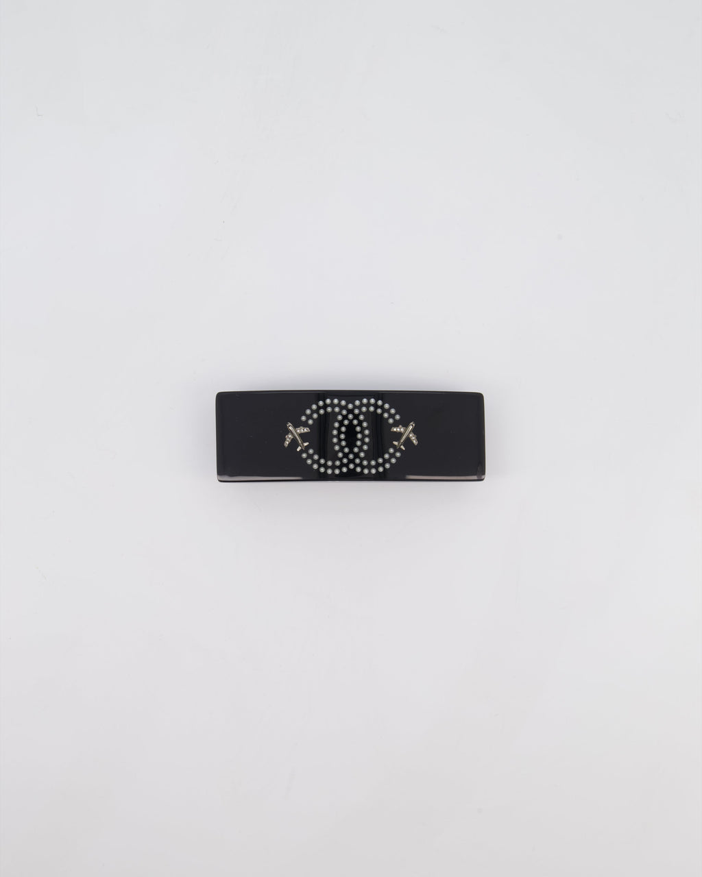 Chanel 16/S Black & White Hair Clip with Logo and Crystals