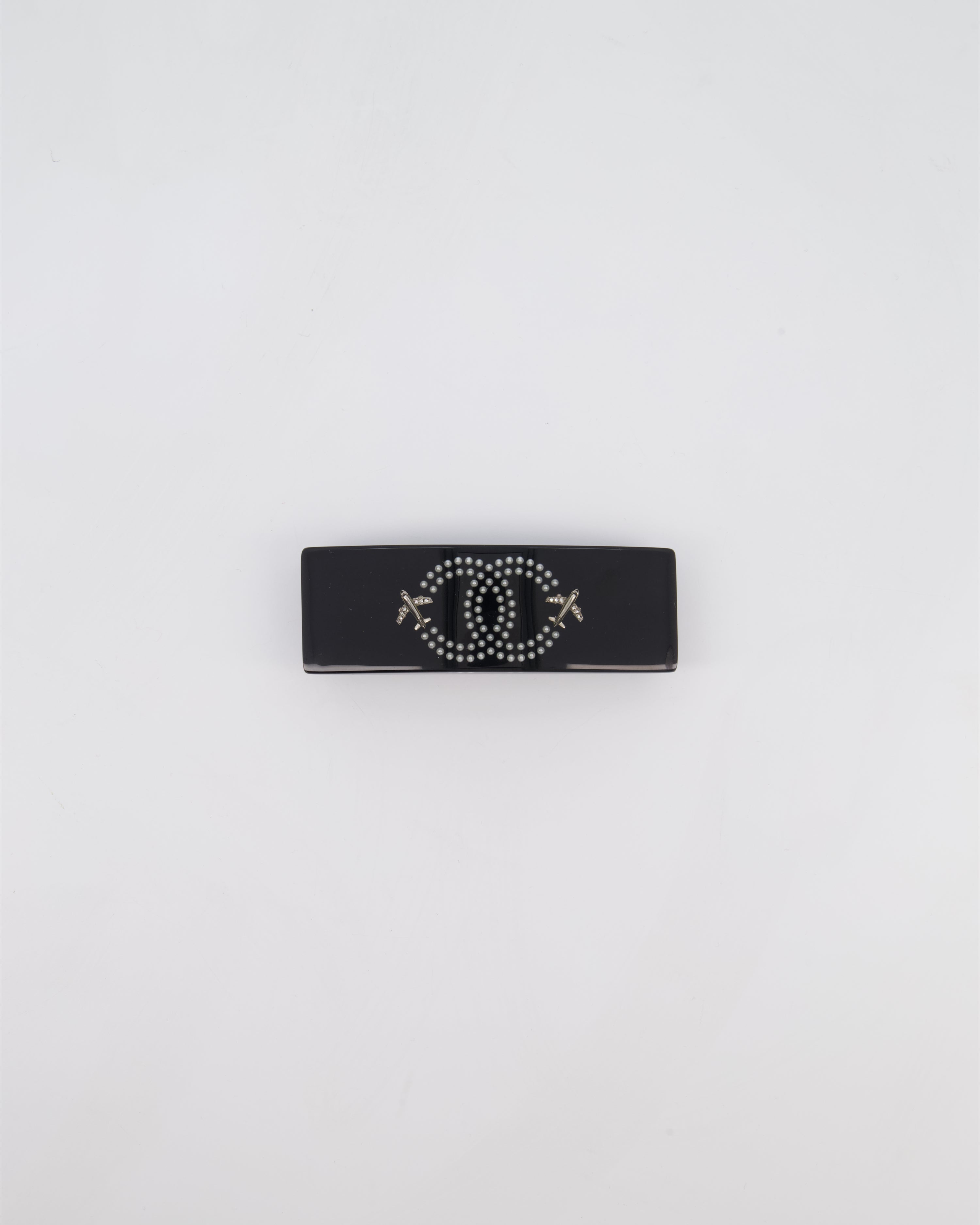 Chanel 16/S Black & White Hair Clip with Logo and Crystals