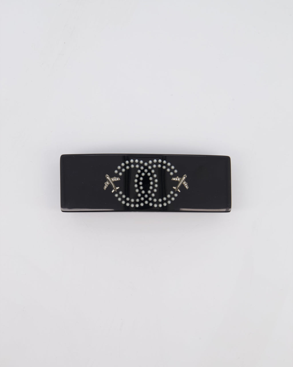 Chanel 16/S Black & White Hair Clip with Logo and Crystals