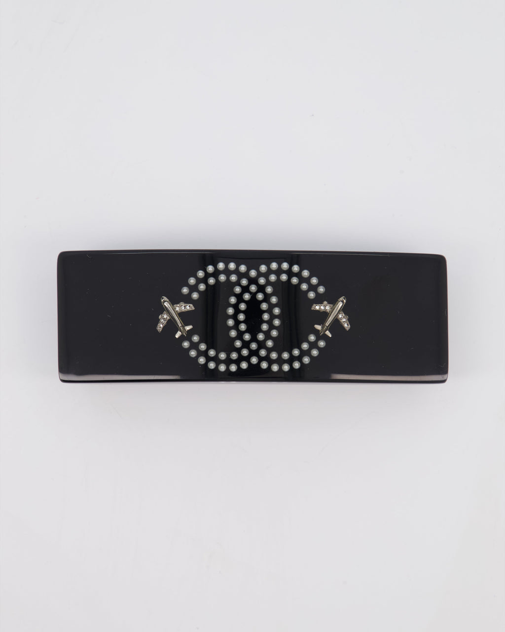 Chanel 16/S Black & White Hair Clip with Logo and Crystals
