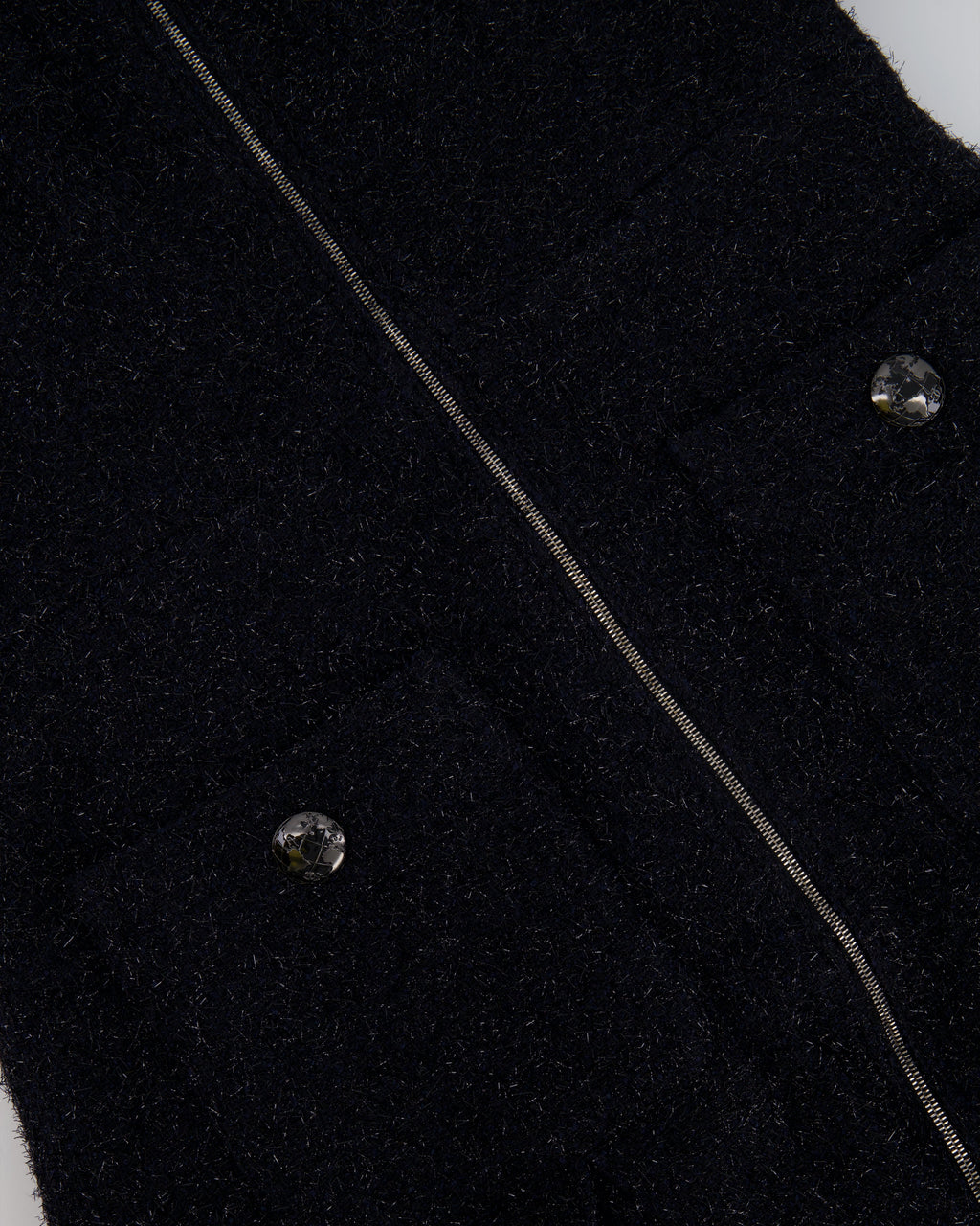 Chanel Black Shimmery Mini Dress with Silver Zip and Globe CC Buttons Detail Size FR 36 (UK 8)