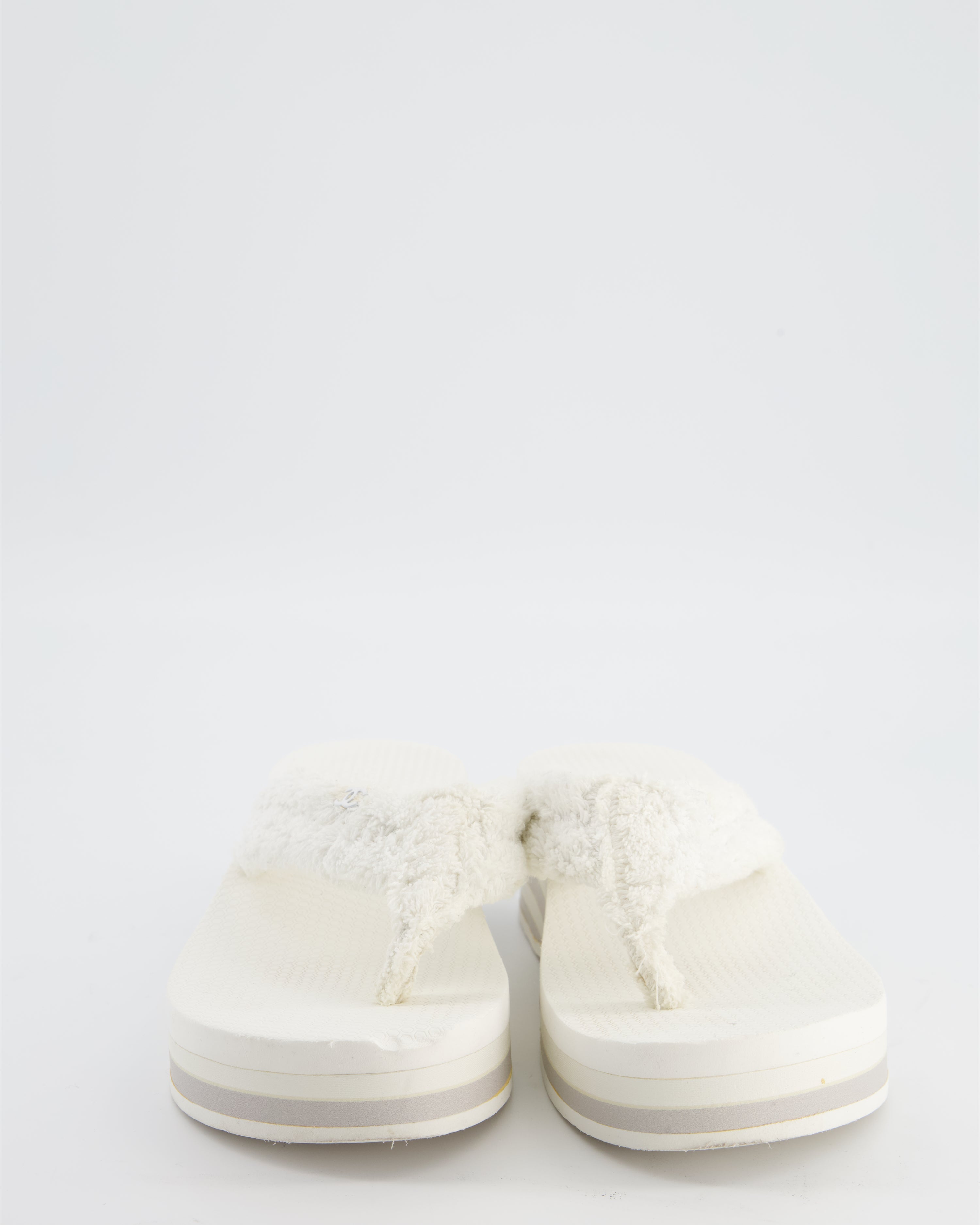 Chanel White Cotton Beach Sandals with White CC Logo Detail Size EU 38