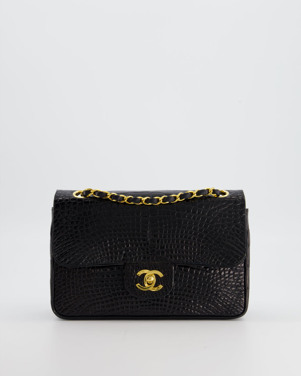 *RARE* Chanel Black Vintage Classic Flap Bag in Shiny Crocodile Leather with 24K Gold Hardware