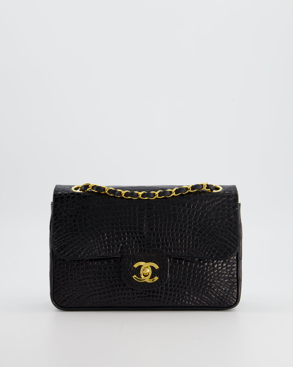 *RARE* Chanel Black Vintage Classic Flap Bag in Shiny Crocodile Leather with 24K Gold Hardware