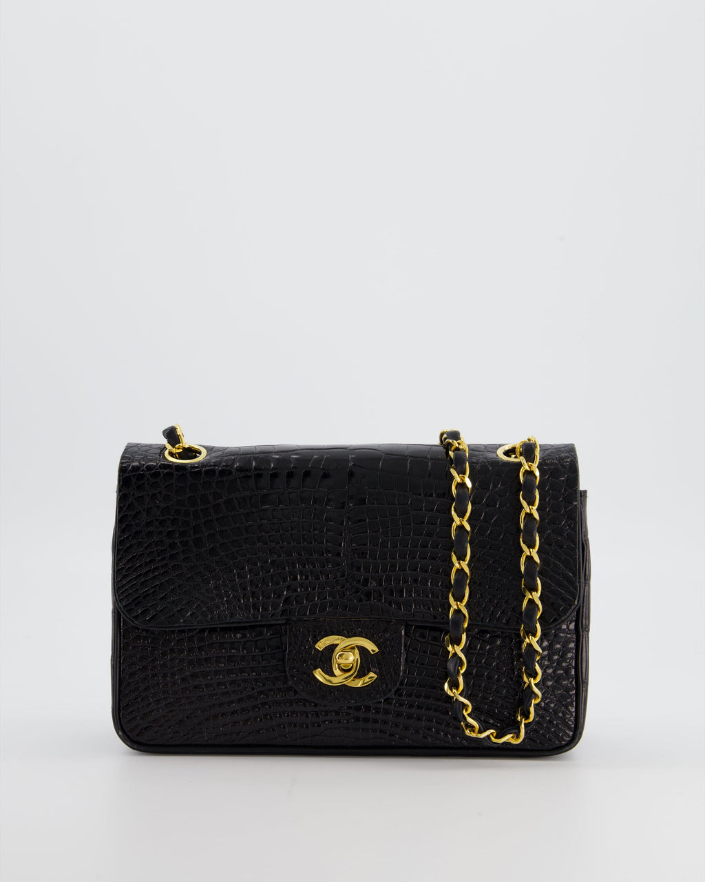 *RARE* Chanel Black Vintage Classic Flap Bag in Shiny Crocodile Leather with 24K Gold Hardware