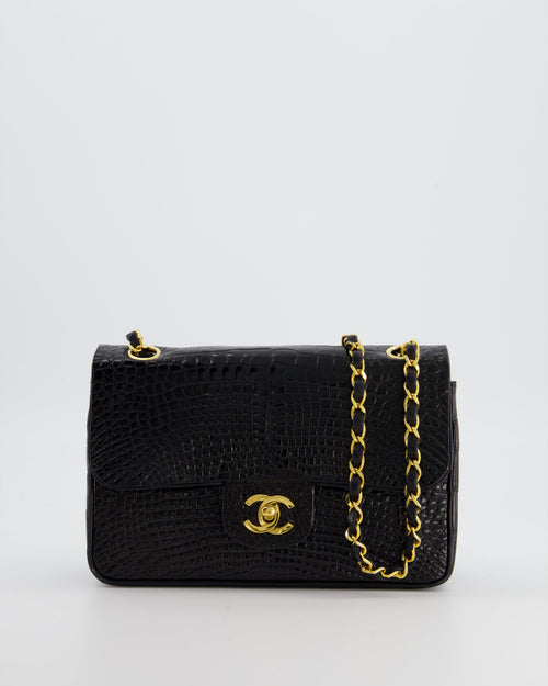 *RARE* Chanel Black Vintage Classic Flap Bag in Shiny Crocodile Leather with 24K Gold Hardware