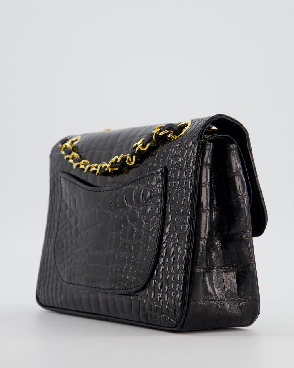 *RARE* Chanel Black Vintage Classic Flap Bag in Shiny Crocodile Leather with 24K Gold Hardware
