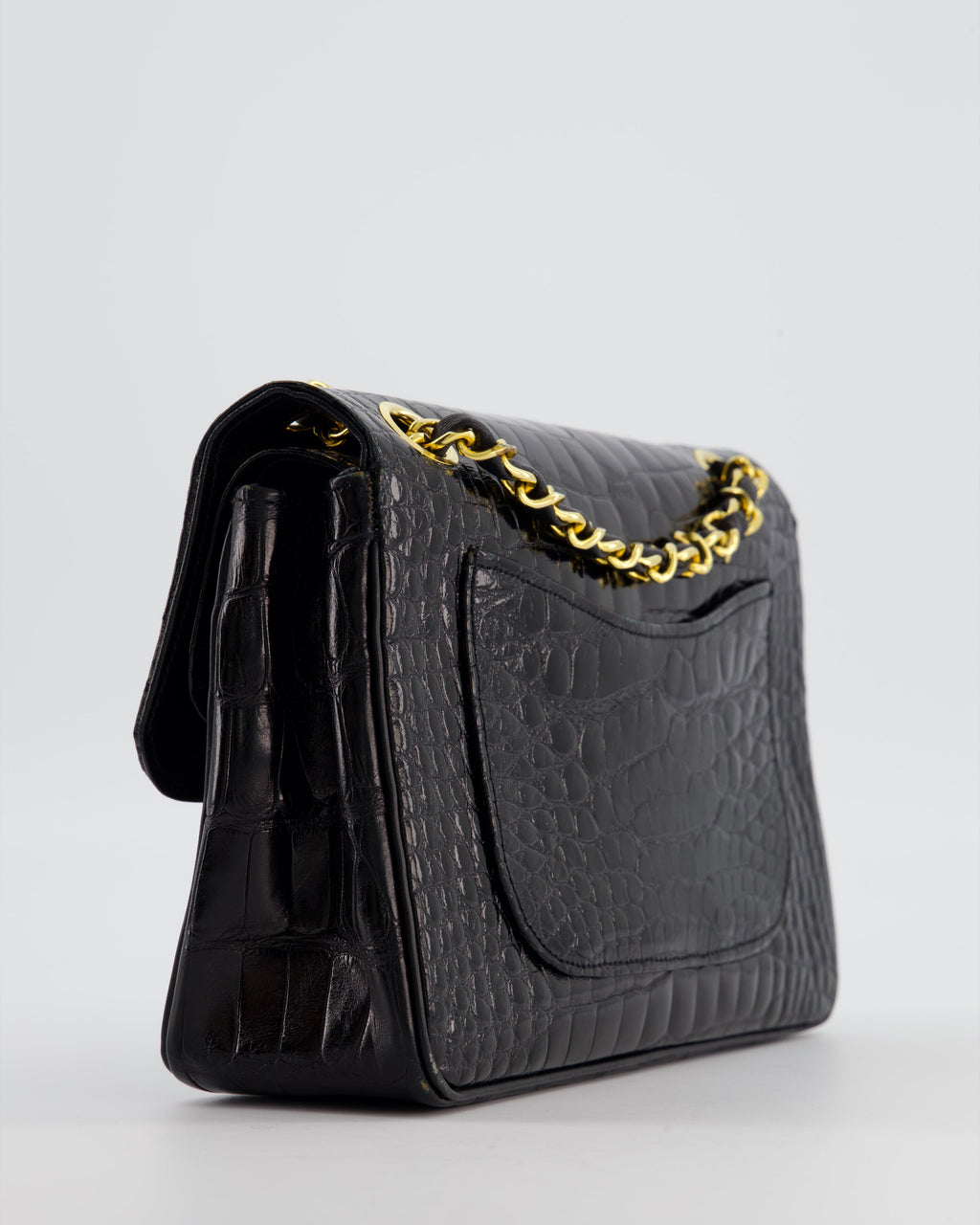*RARE* Chanel Black Vintage Classic Flap Bag in Shiny Crocodile Leather with 24K Gold Hardware