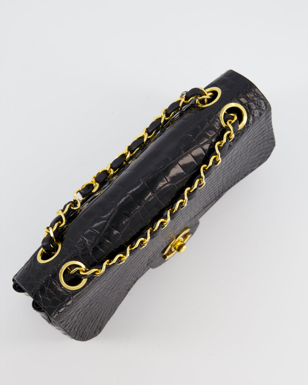 *RARE* Chanel Black Vintage Classic Flap Bag in Shiny Crocodile Leather with 24K Gold Hardware