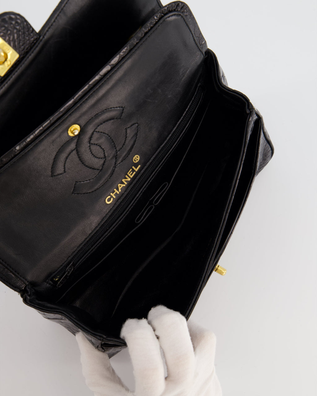 *RARE* Chanel Black Vintage Classic Flap Bag in Shiny Crocodile Leather with 24K Gold Hardware