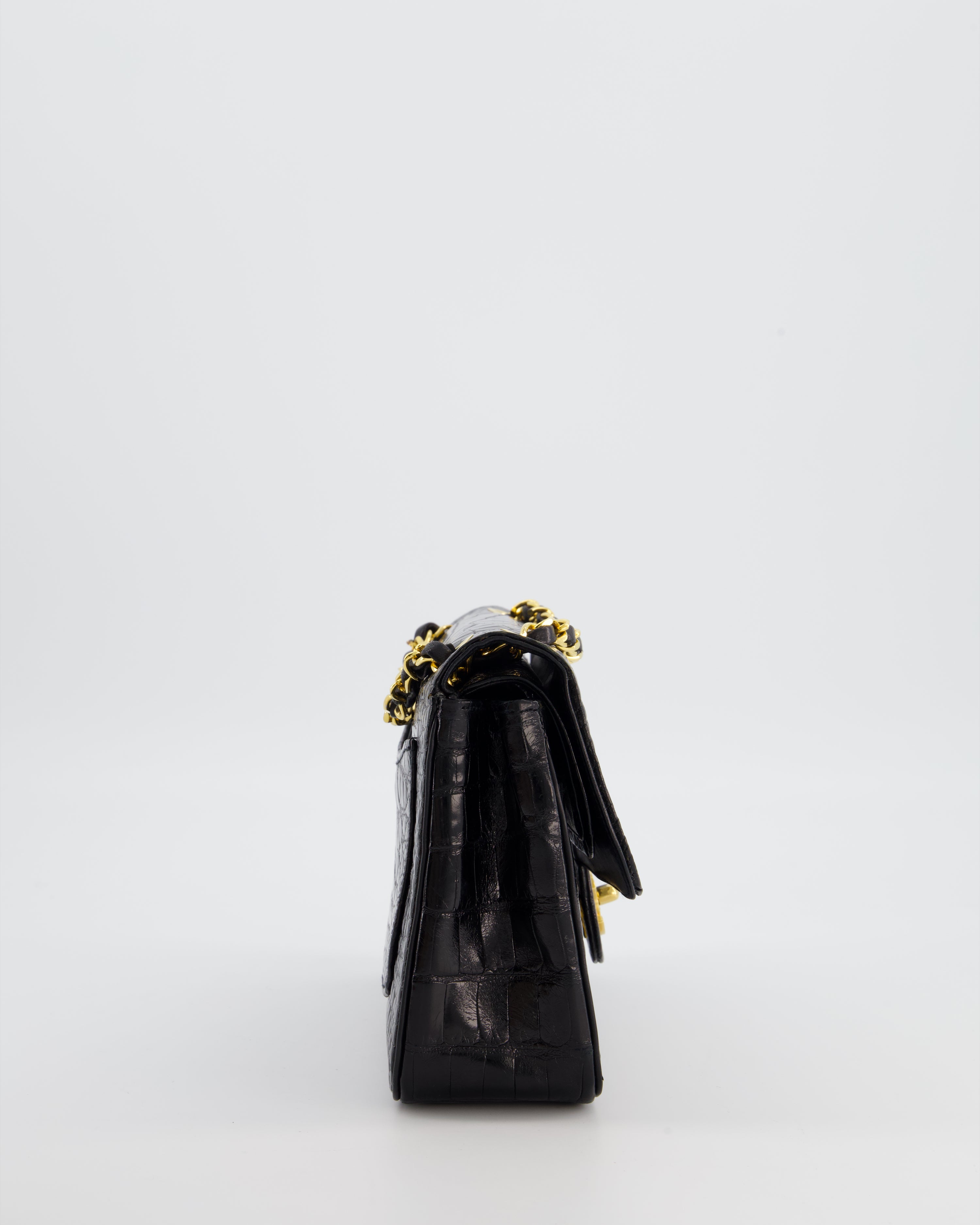 *RARE* Chanel Black Vintage Classic Flap Bag in Shiny Crocodile Leather with 24K Gold Hardware