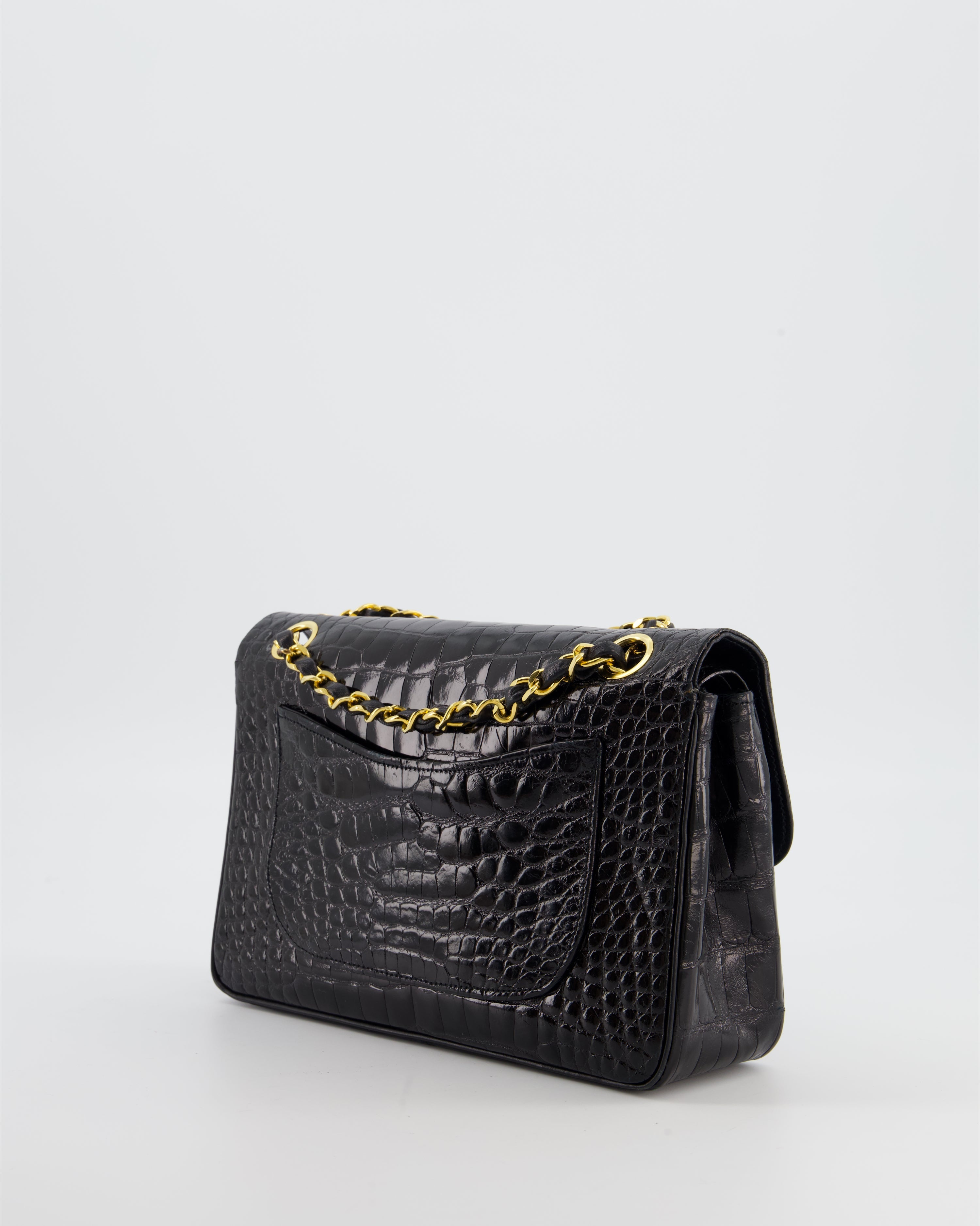 *RARE* Chanel Black Vintage Classic Flap Bag in Shiny Crocodile Leather with 24K Gold Hardware