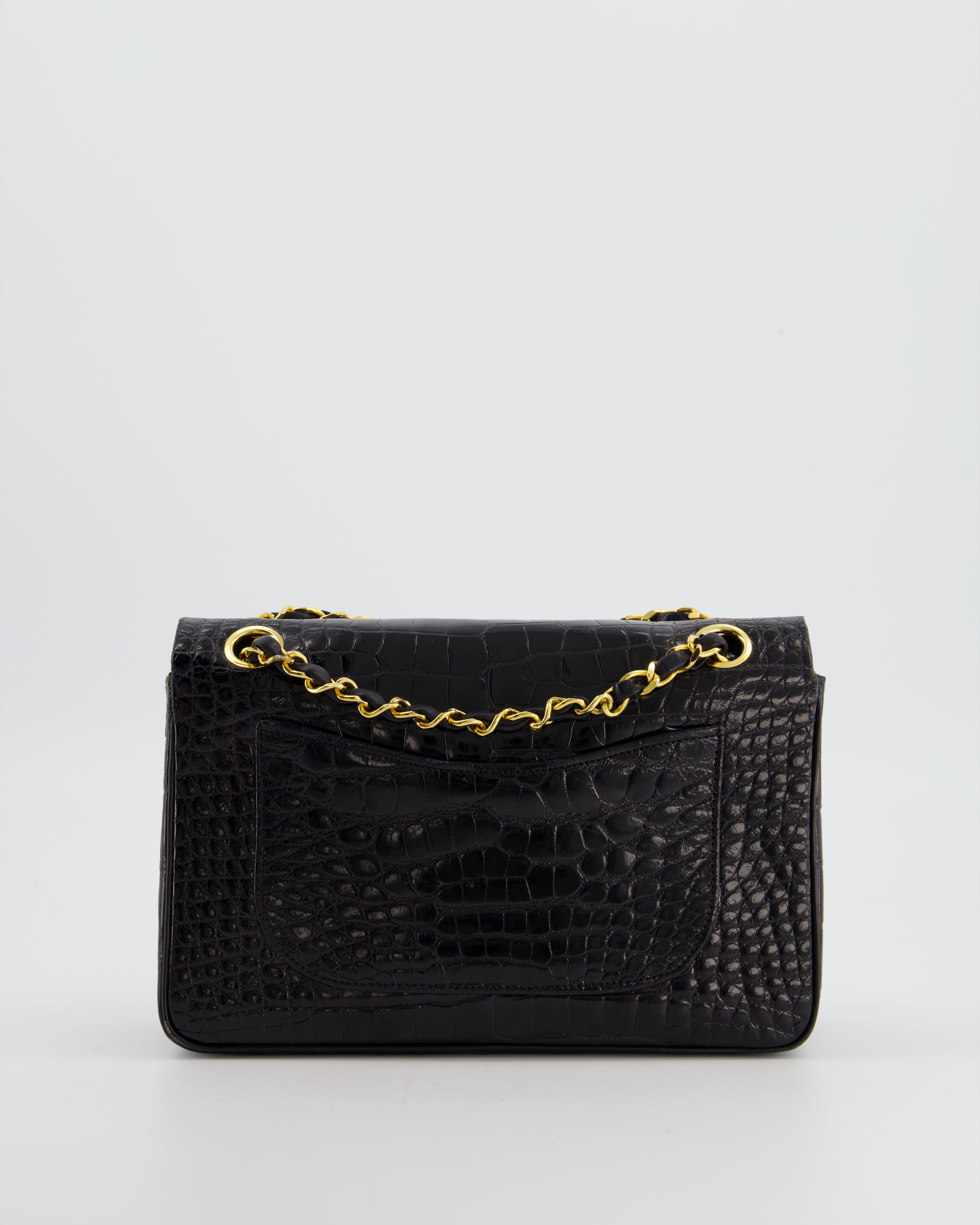 *RARE* Chanel Black Vintage Classic Flap Bag in Shiny Crocodile Leather with 24K Gold Hardware