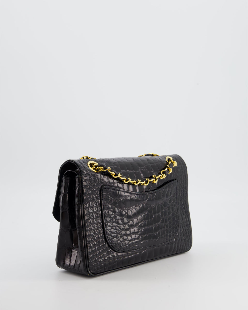 *RARE* Chanel Black Vintage Classic Flap Bag in Shiny Crocodile Leather with 24K Gold Hardware