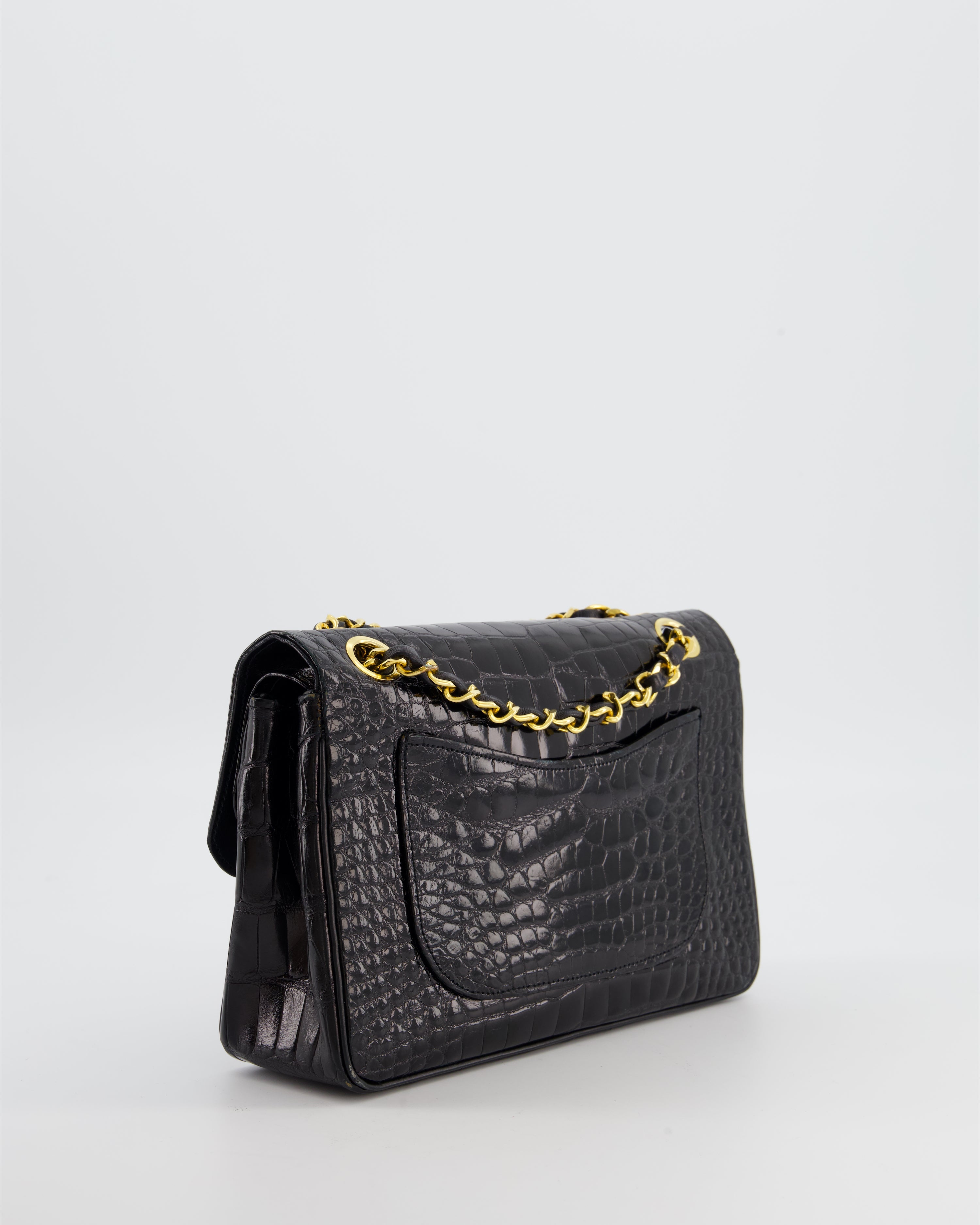 *RARE* Chanel Black Vintage Classic Flap Bag in Shiny Crocodile Leather with 24K Gold Hardware
