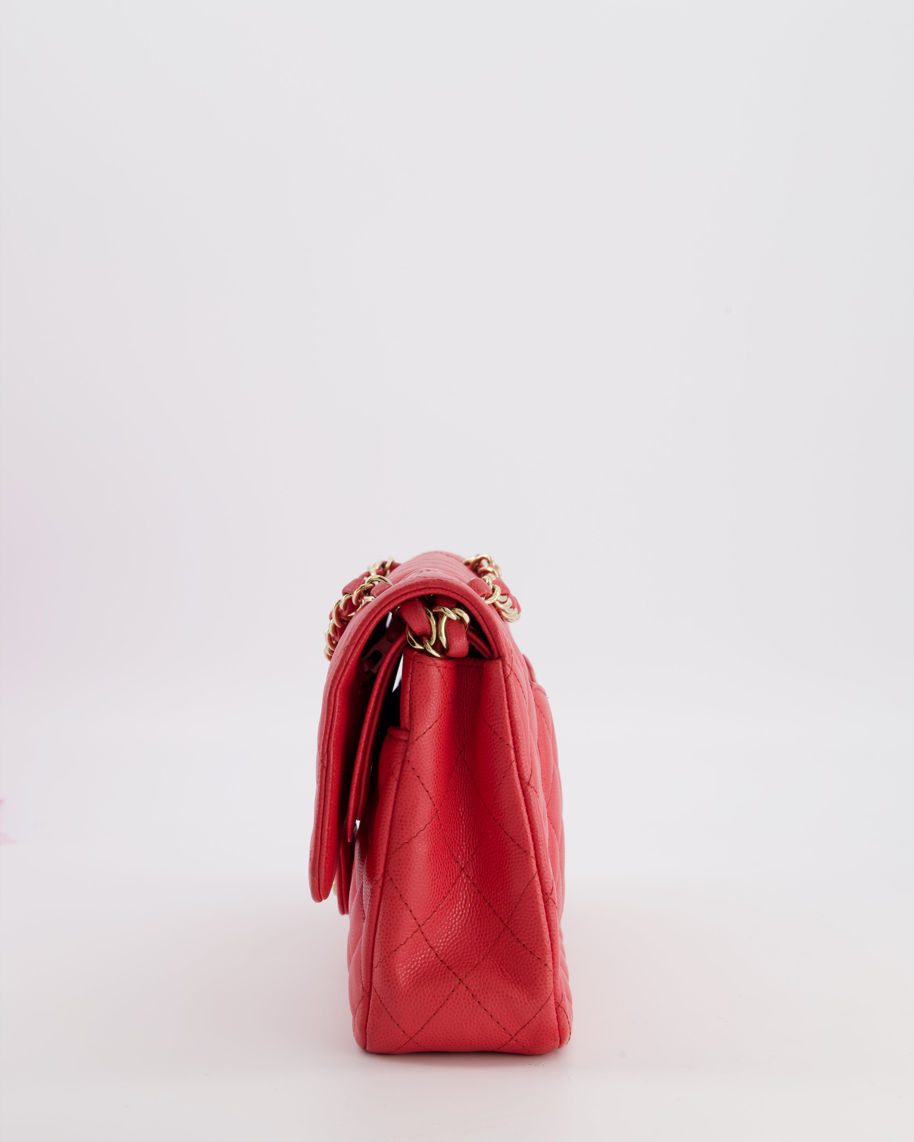 Chanel Pink Medium Classic Double Flap Bag in Caviar Leather with Champagne Gold Hardware