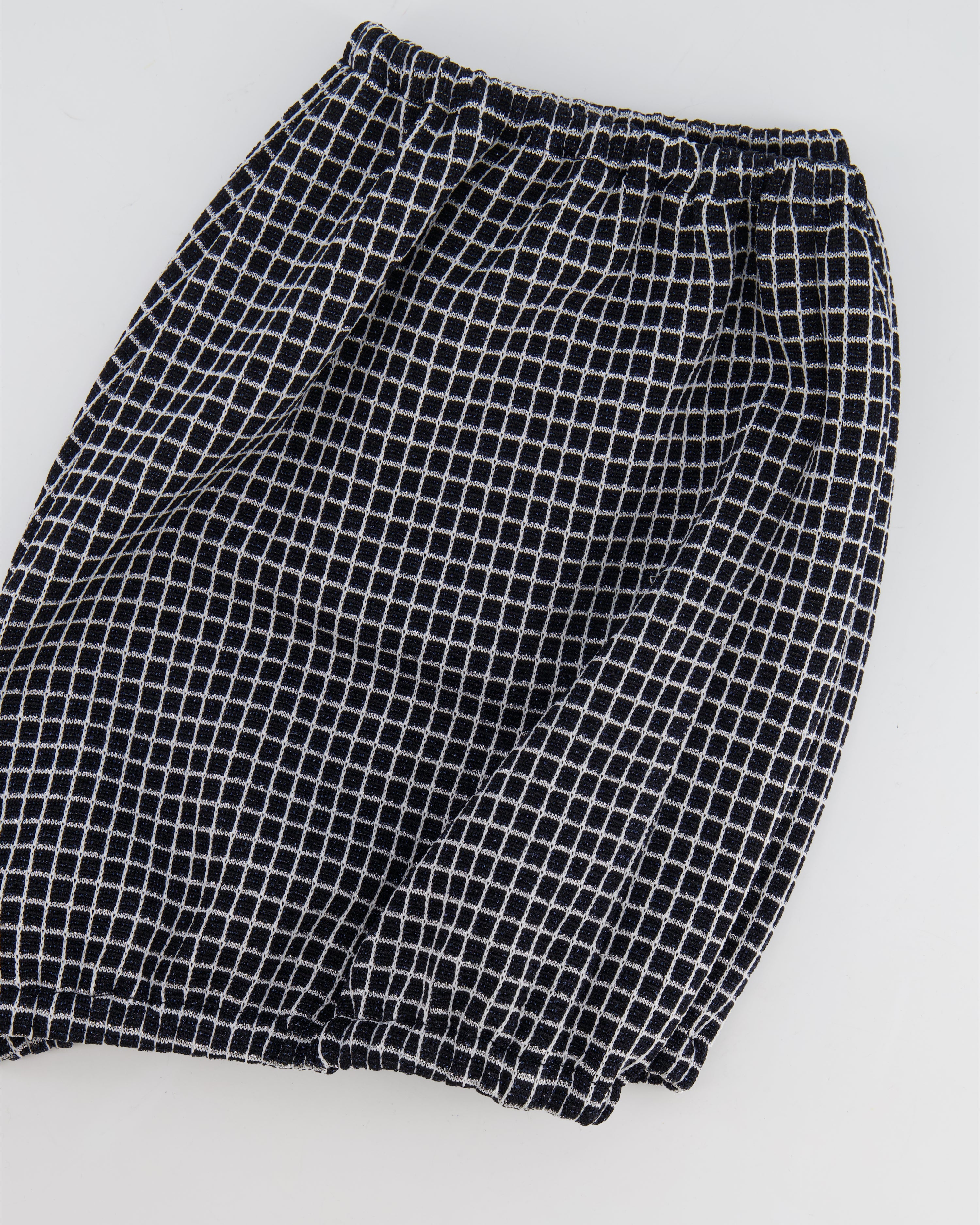 Chanel Black and White Checkered Micro Shorts with Silver Metallic Details and Silver CC Logo Buttons Size FR 36 (UK 8)